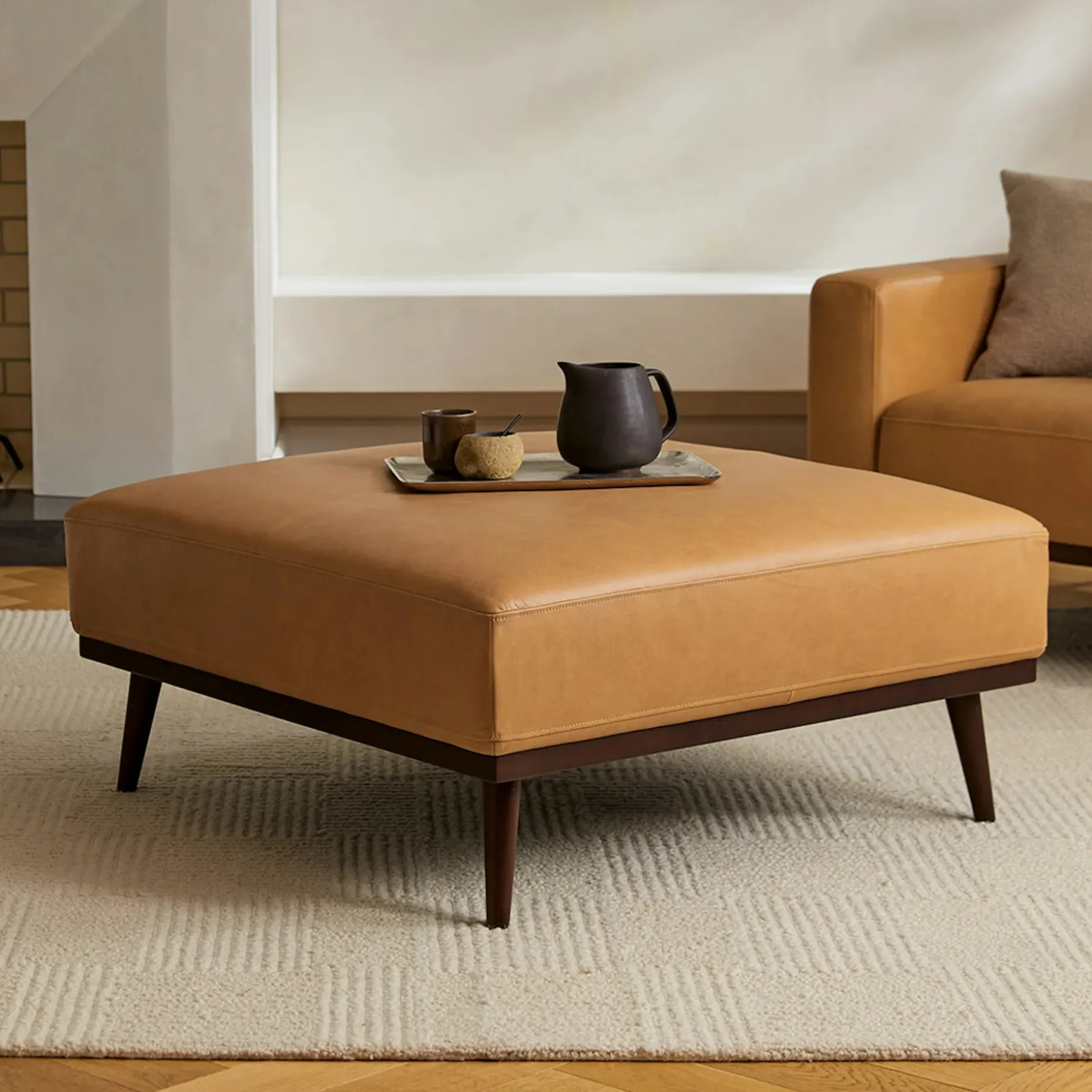 Rhett 38.5" Leather Ottoman - Charme Tan