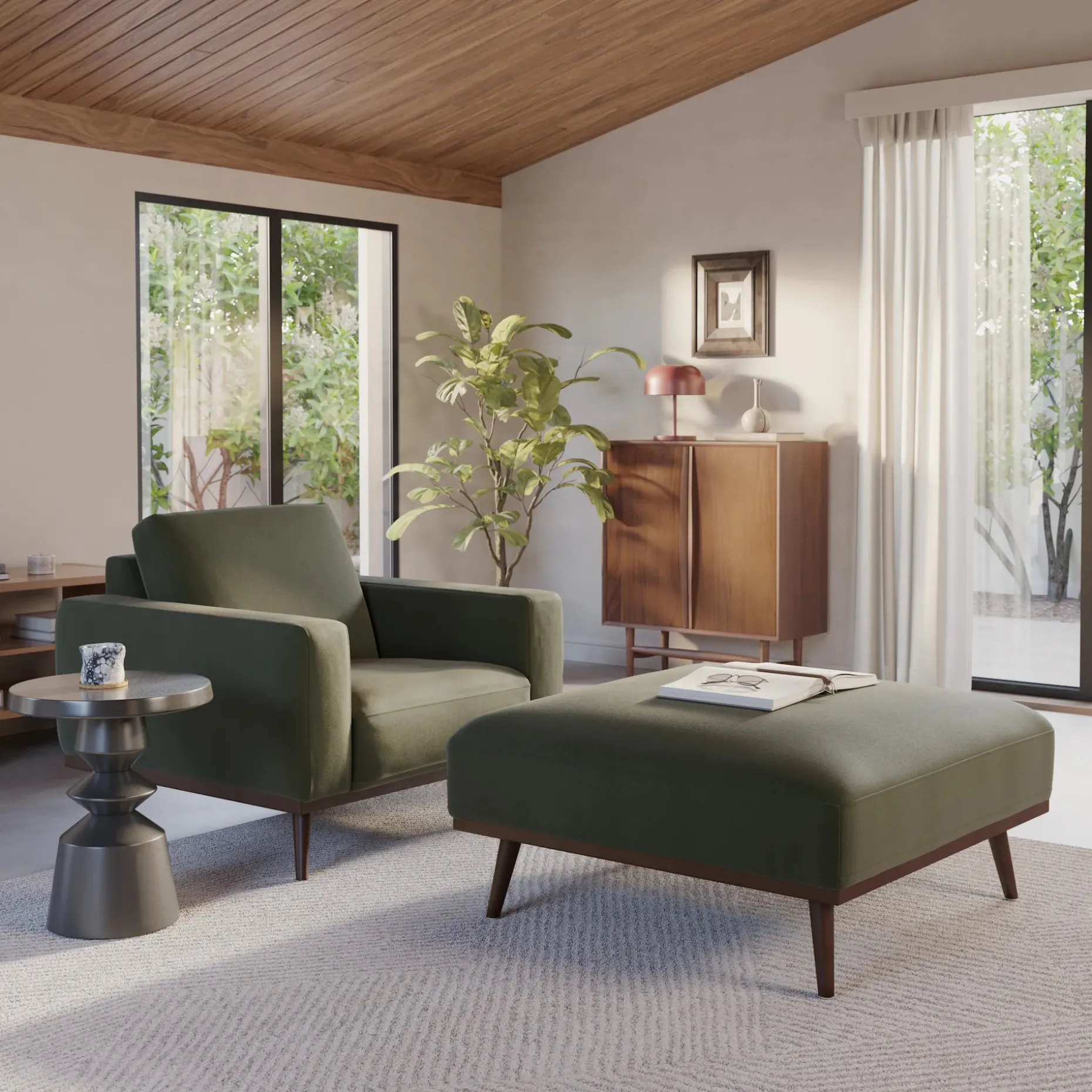 Rhett 38.5" Ottoman - Felted Green