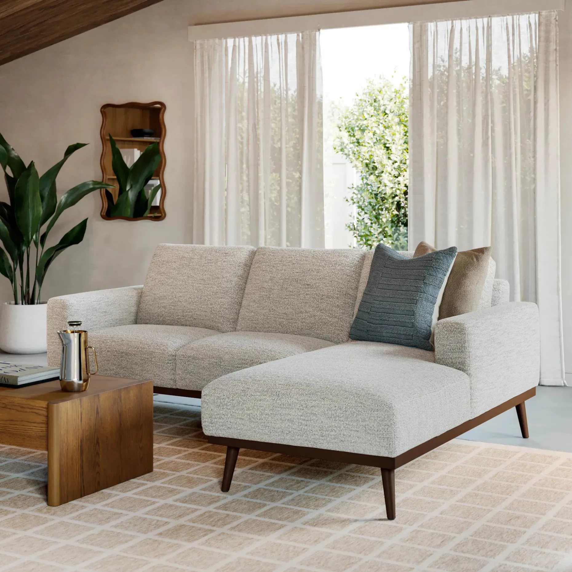 Rhett 93" Right Chaise Sectional - Pepper Ivory