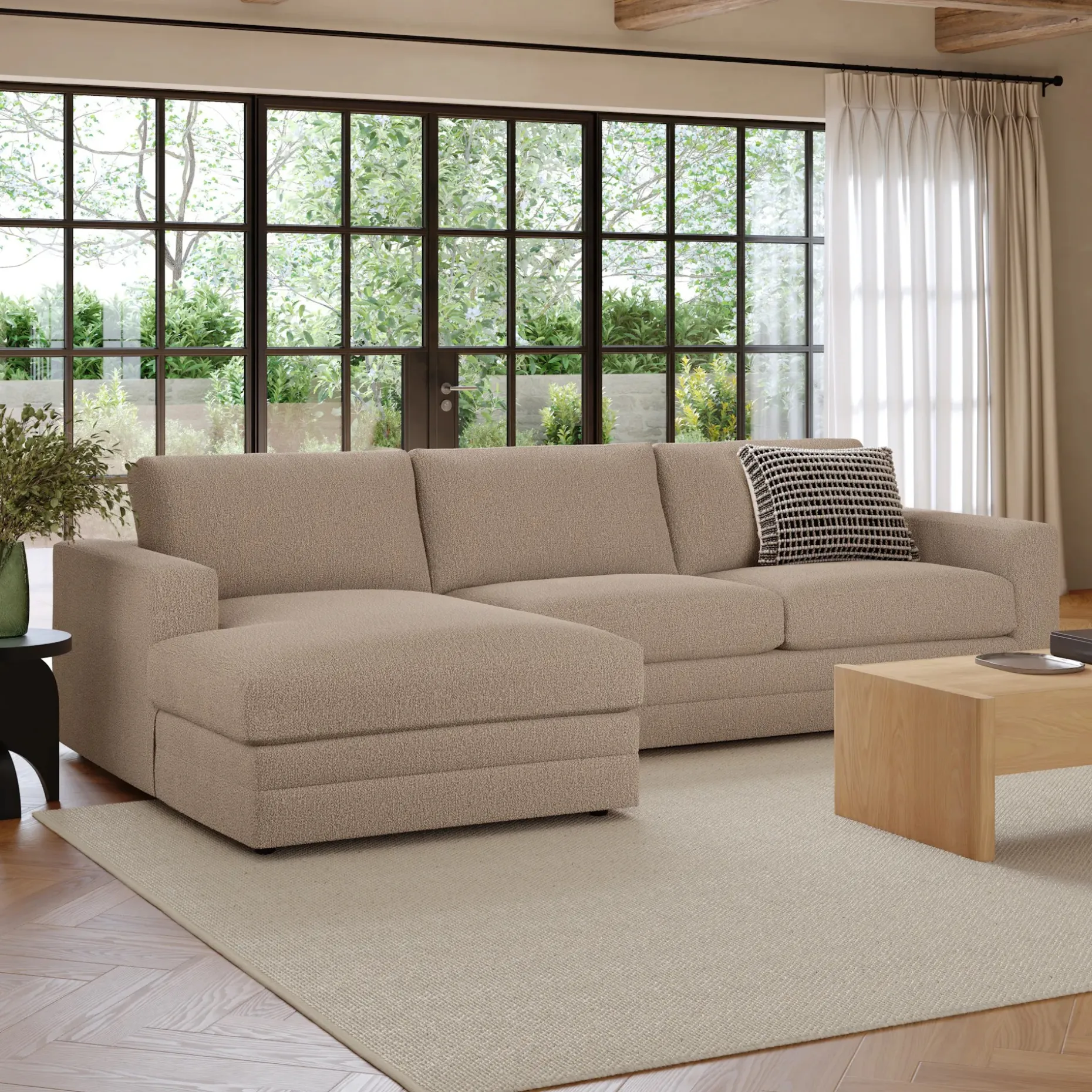 Riley 118.5" Left Sectional - Sandstone Wool Bouclé