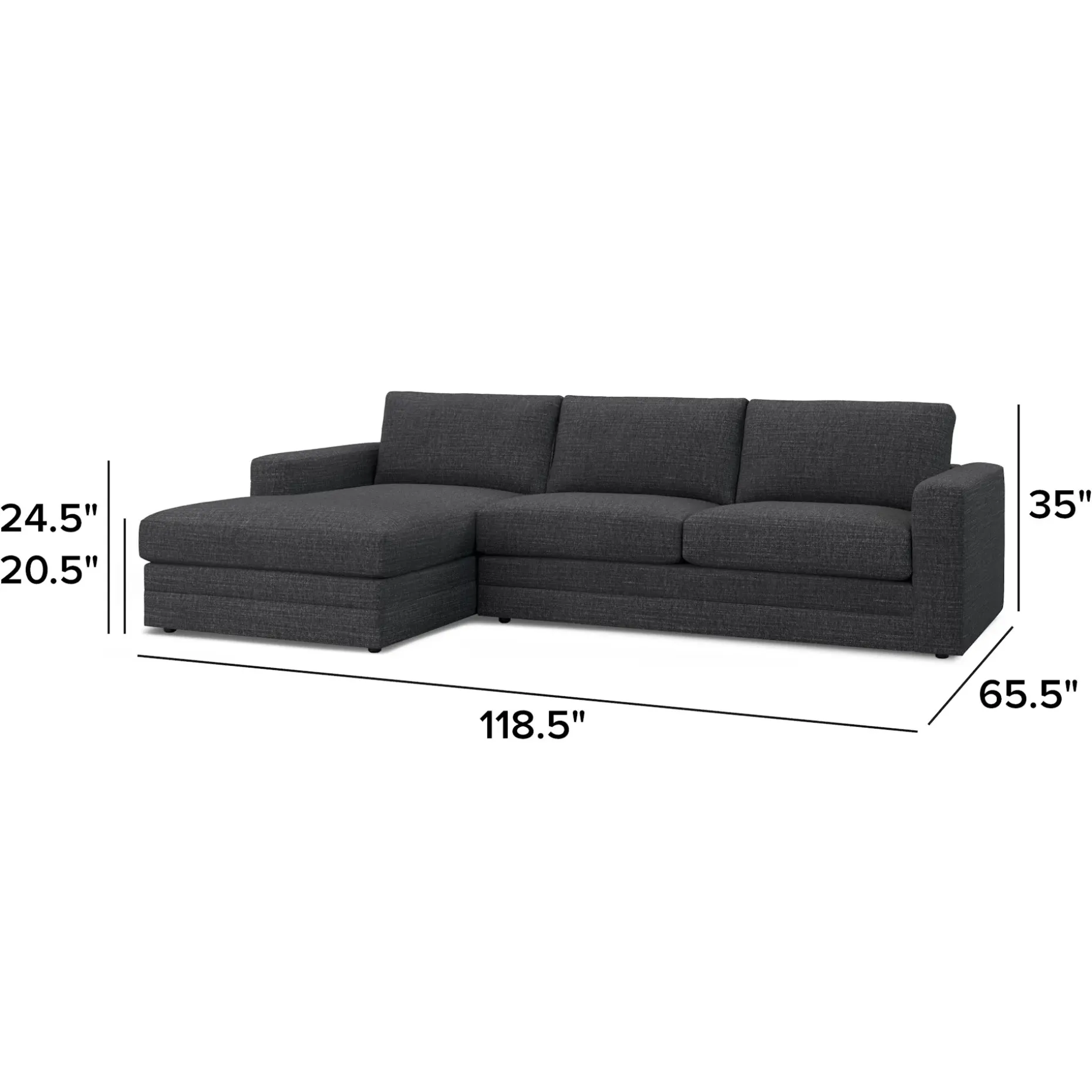 Riley 118" Left Storage Sleeper Sectional - Napa Charcoal