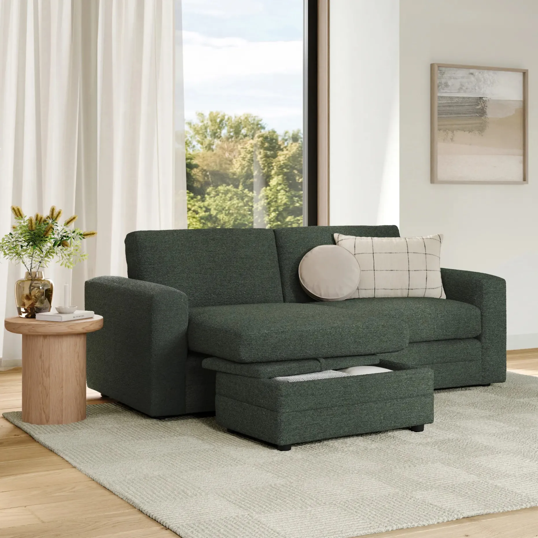 Riley 84" Reversible Storage Sectional - Green Wool Bouclé