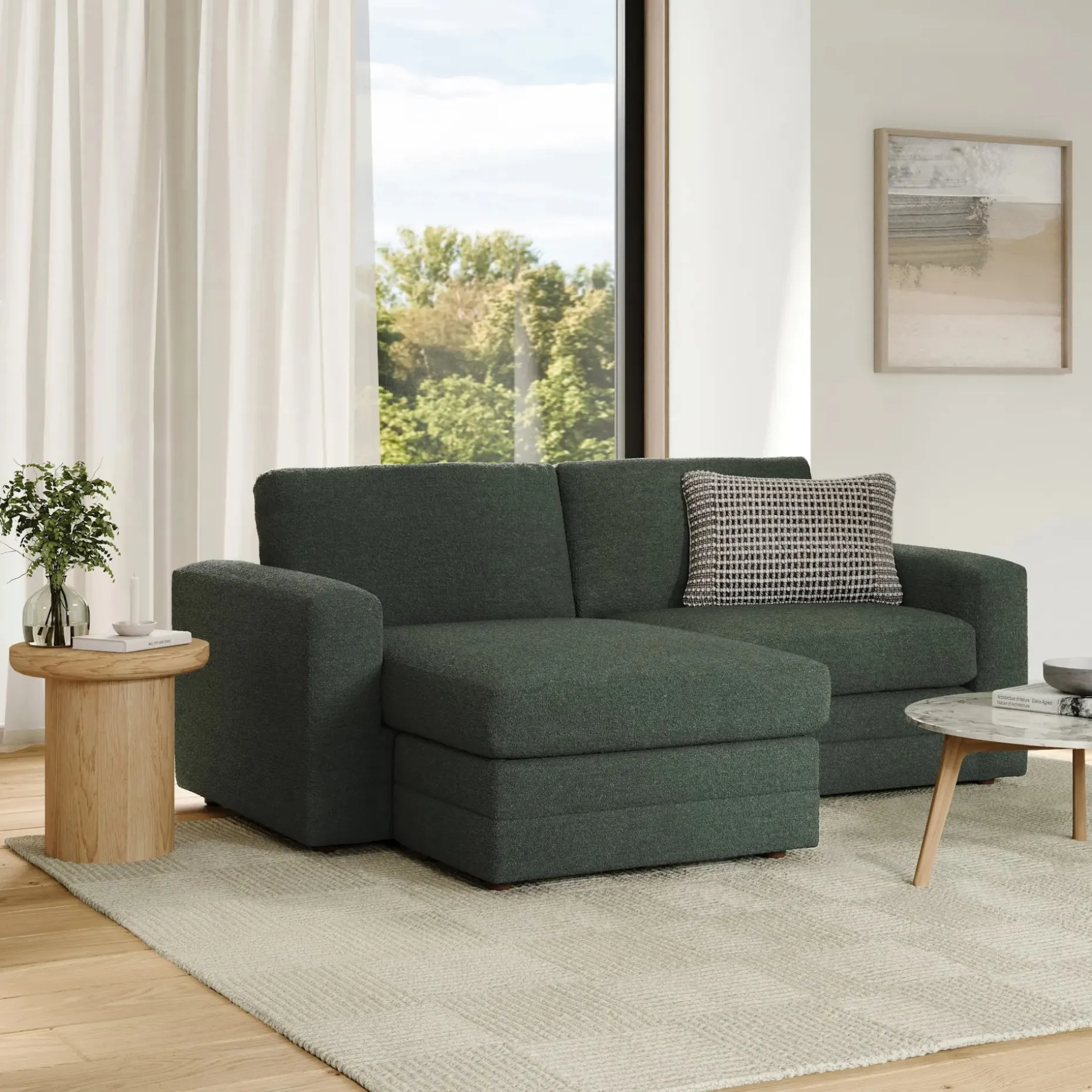 Riley 84" Reversible Storage Sectional - Green Wool Bouclé