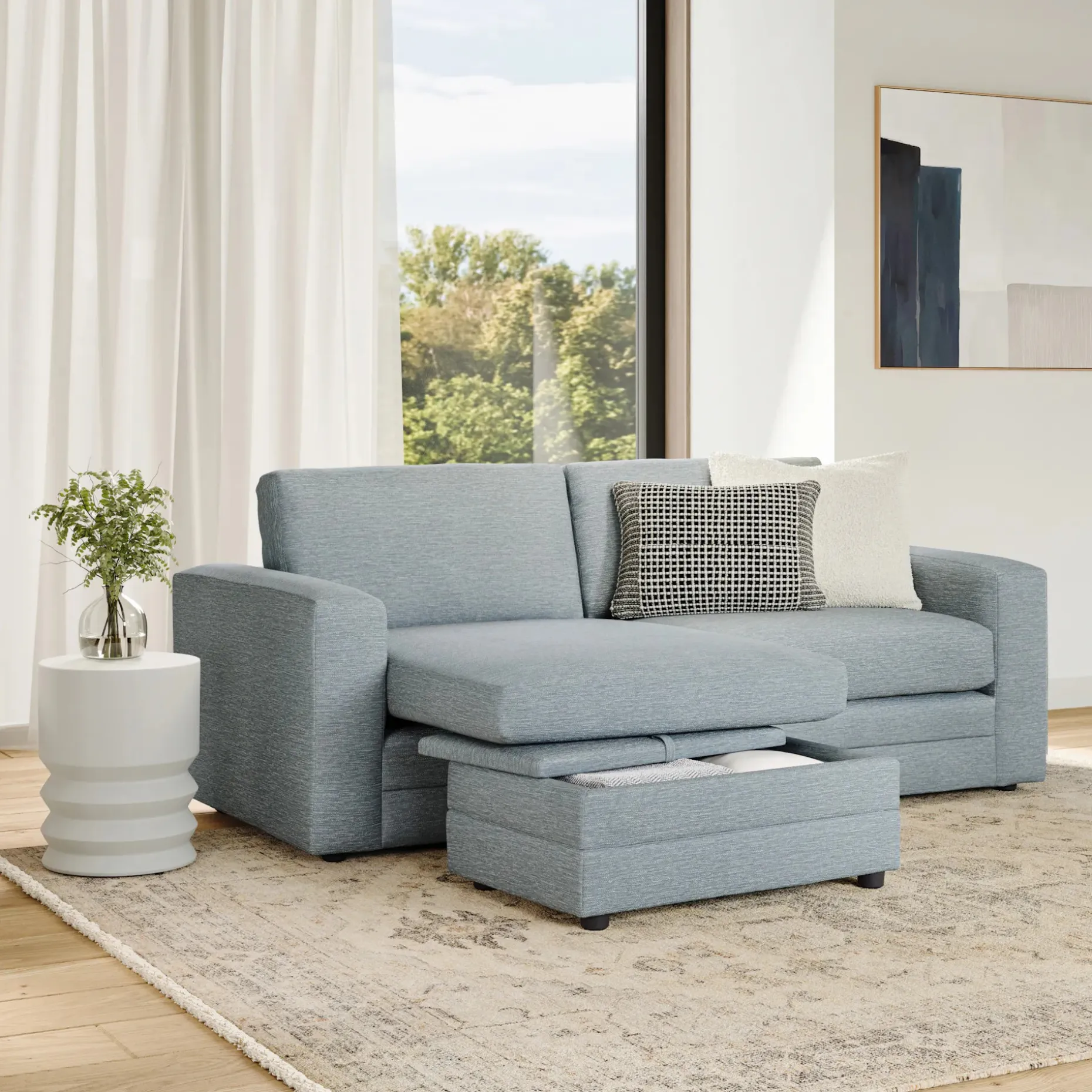 Riley 84" Reversible Storage Sectional - Silver Light Blue
