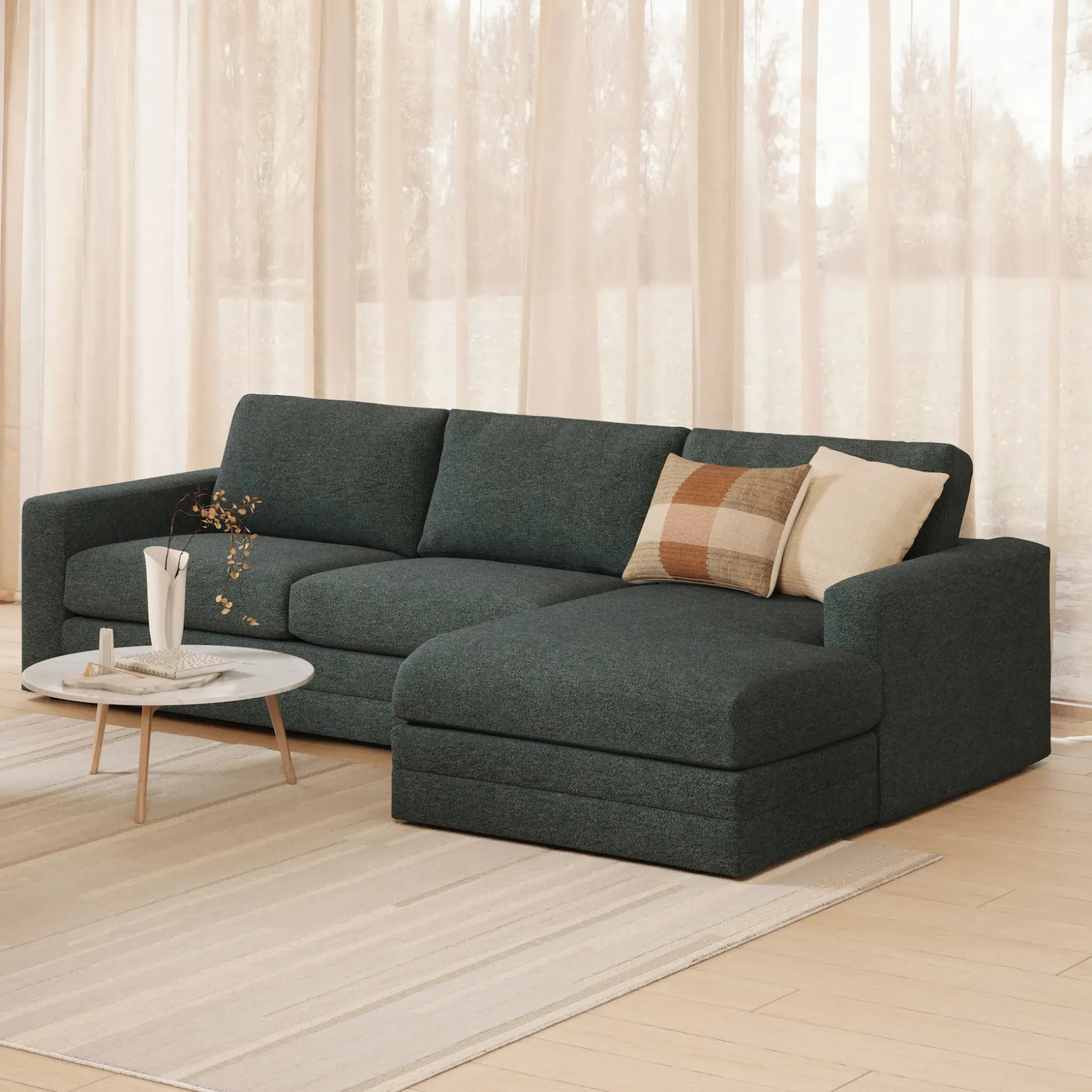 Riley 118.5" Right Sectional - Green Wool Bouclé