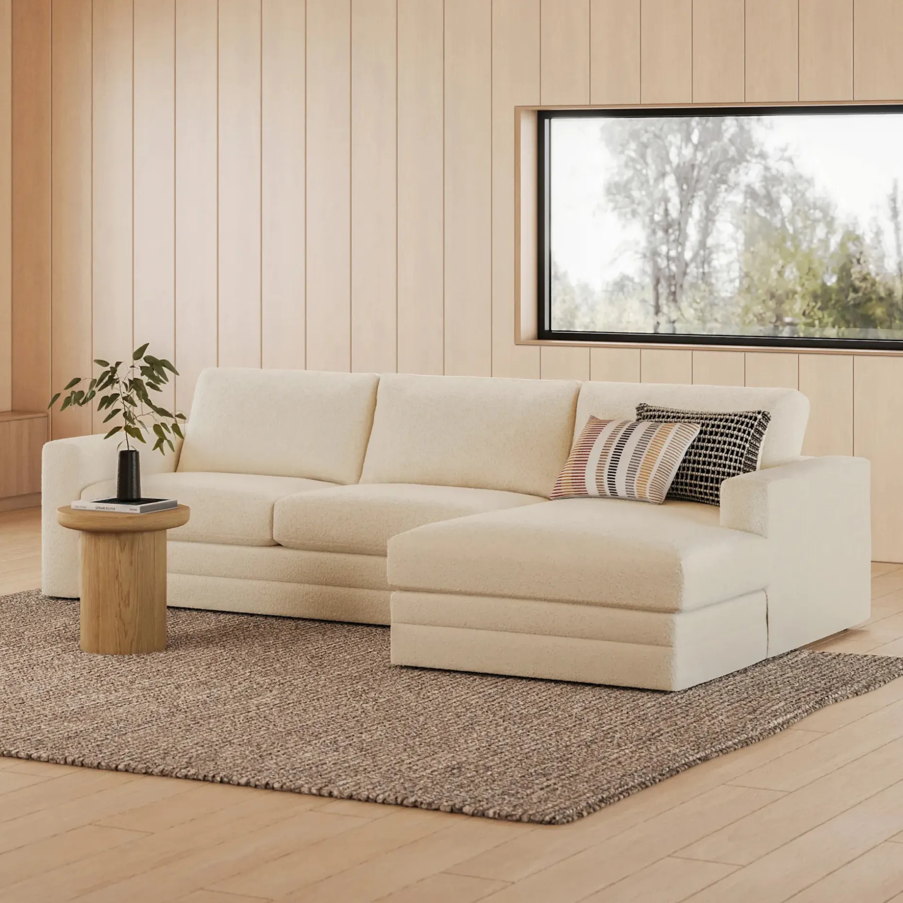 Riley 118.5" Right Sectional - Ivory Wool Bouclé