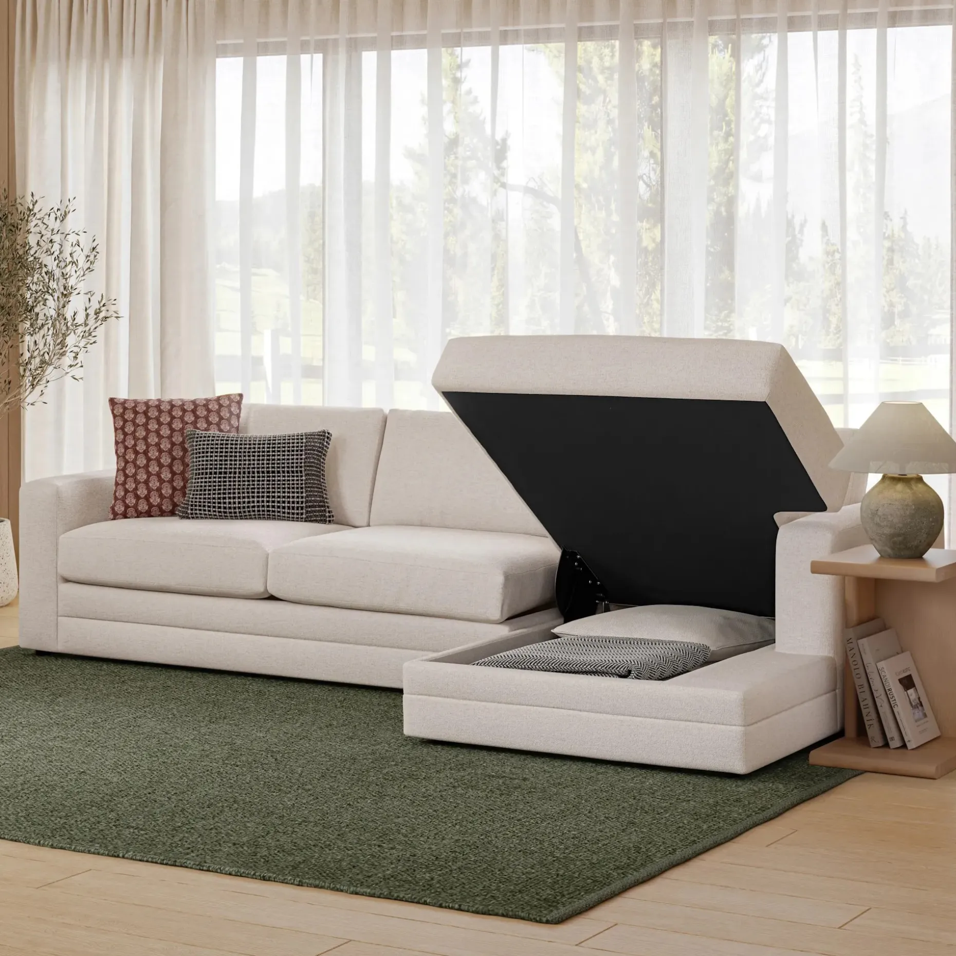 Riley 118" Right Storage Sleeper Sectional - Napa White