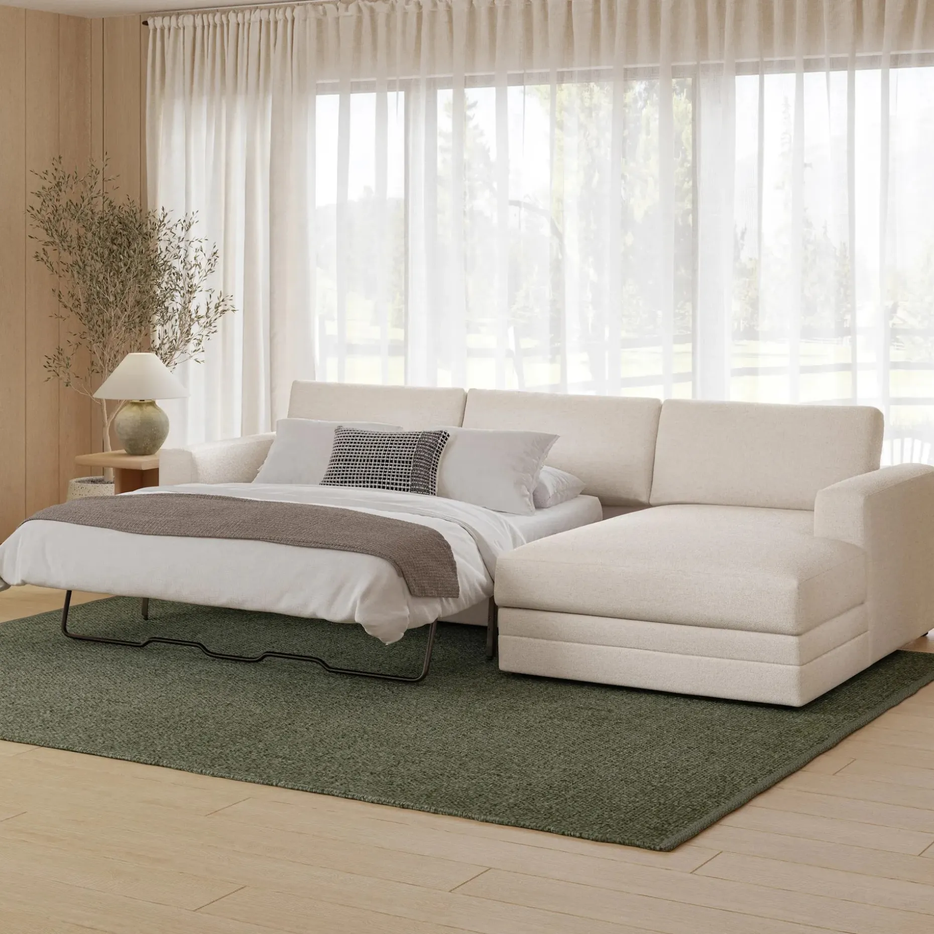 Riley 118" Right Storage Sleeper Sectional - Napa White