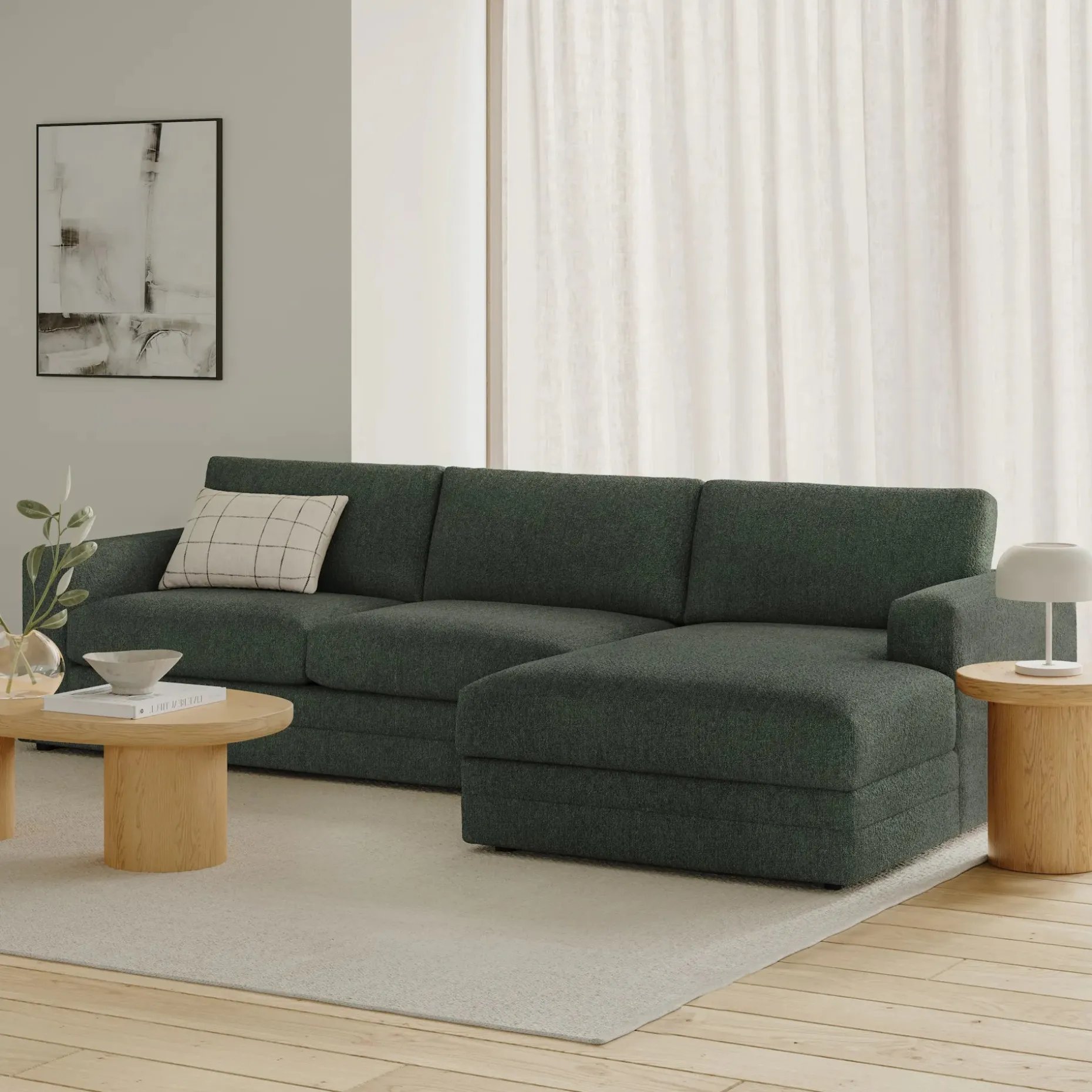Riley 118" Right Storage Sleeper Sectional - Green Wool Bouclé