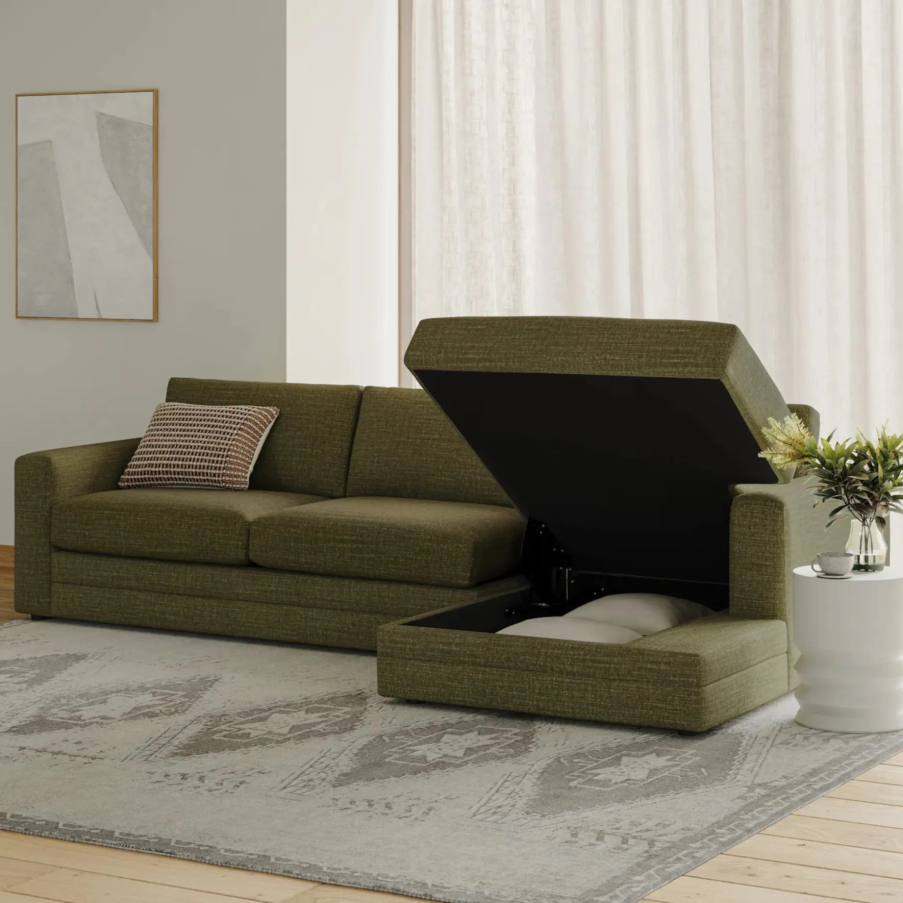 Riley 118" Right Storage Sleeper Sectional - Napa Moss