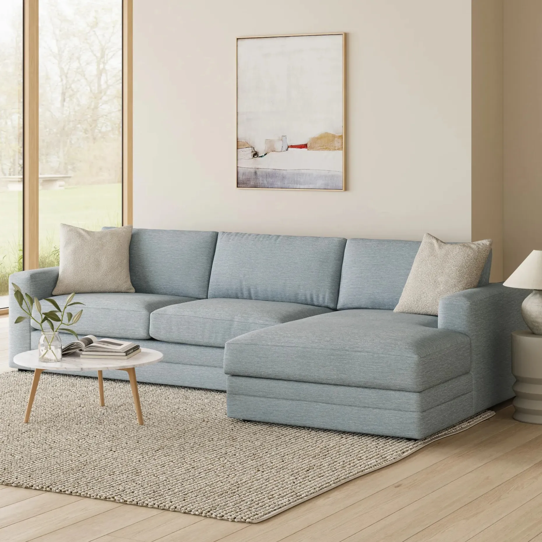 Riley 118" Right Storage Sleeper Sectional - Silver Light Blue