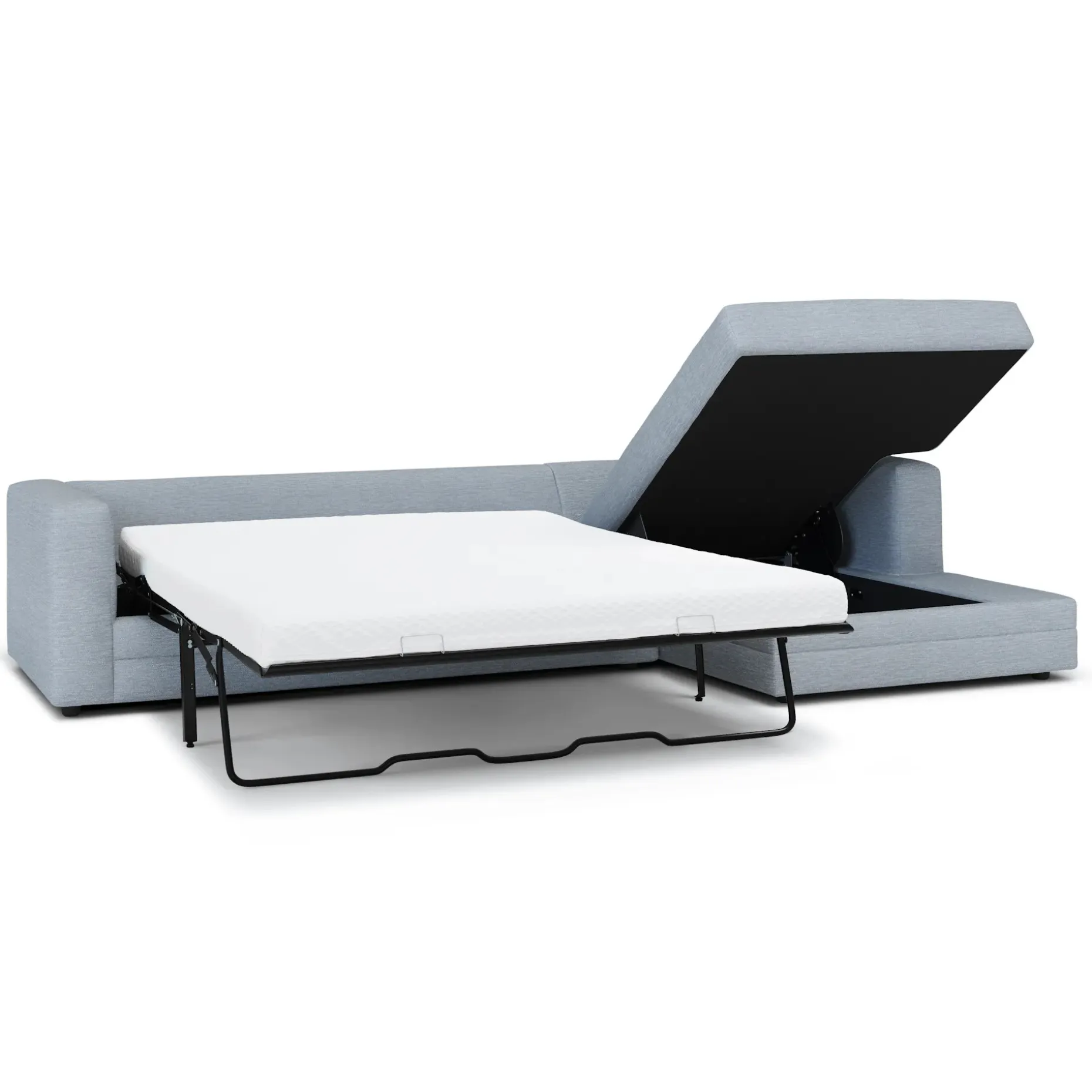 Riley 118" Right Storage Sleeper Sectional - Silver Light Blue