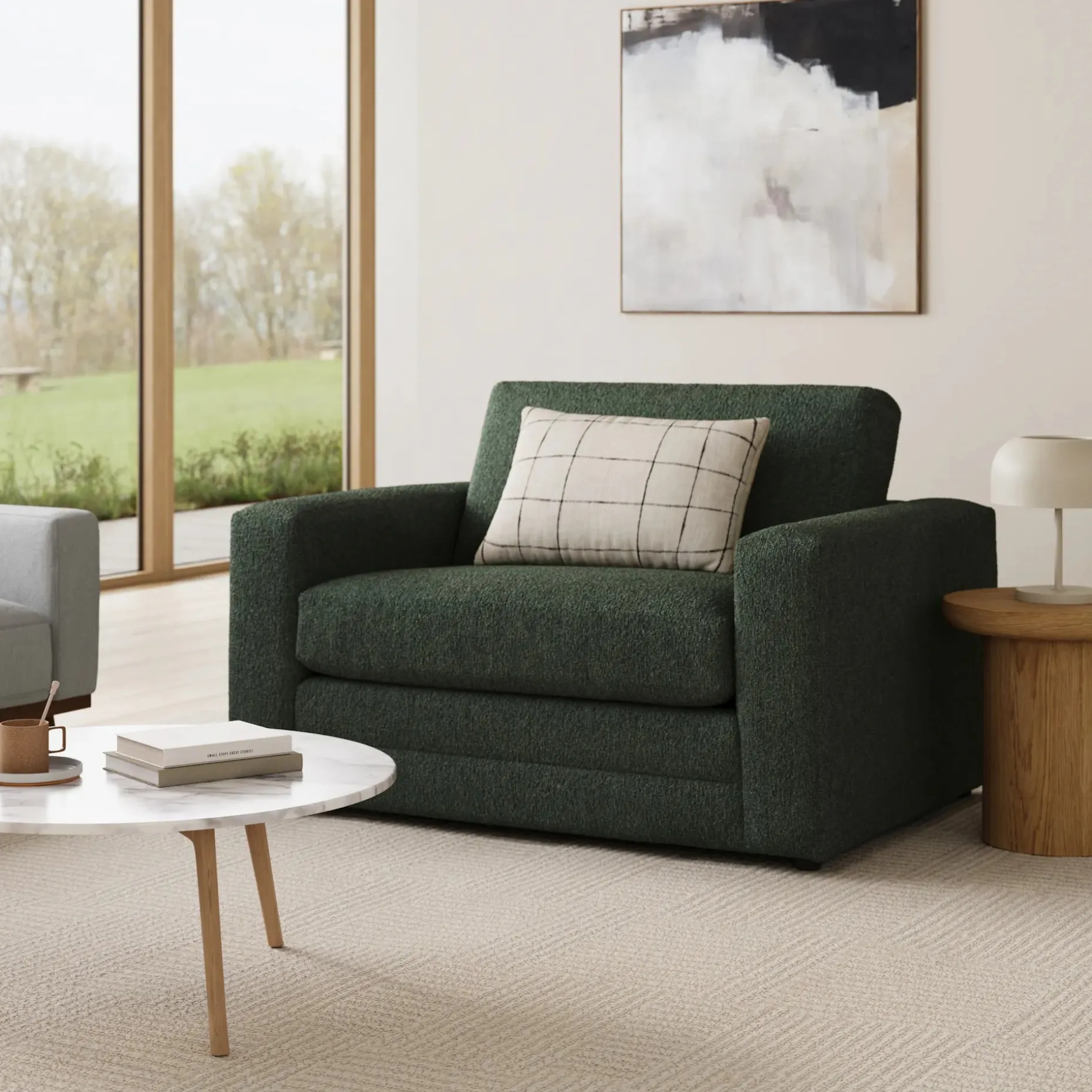 Riley 57.5" Sleeper Chair - Green Wool Bouclé