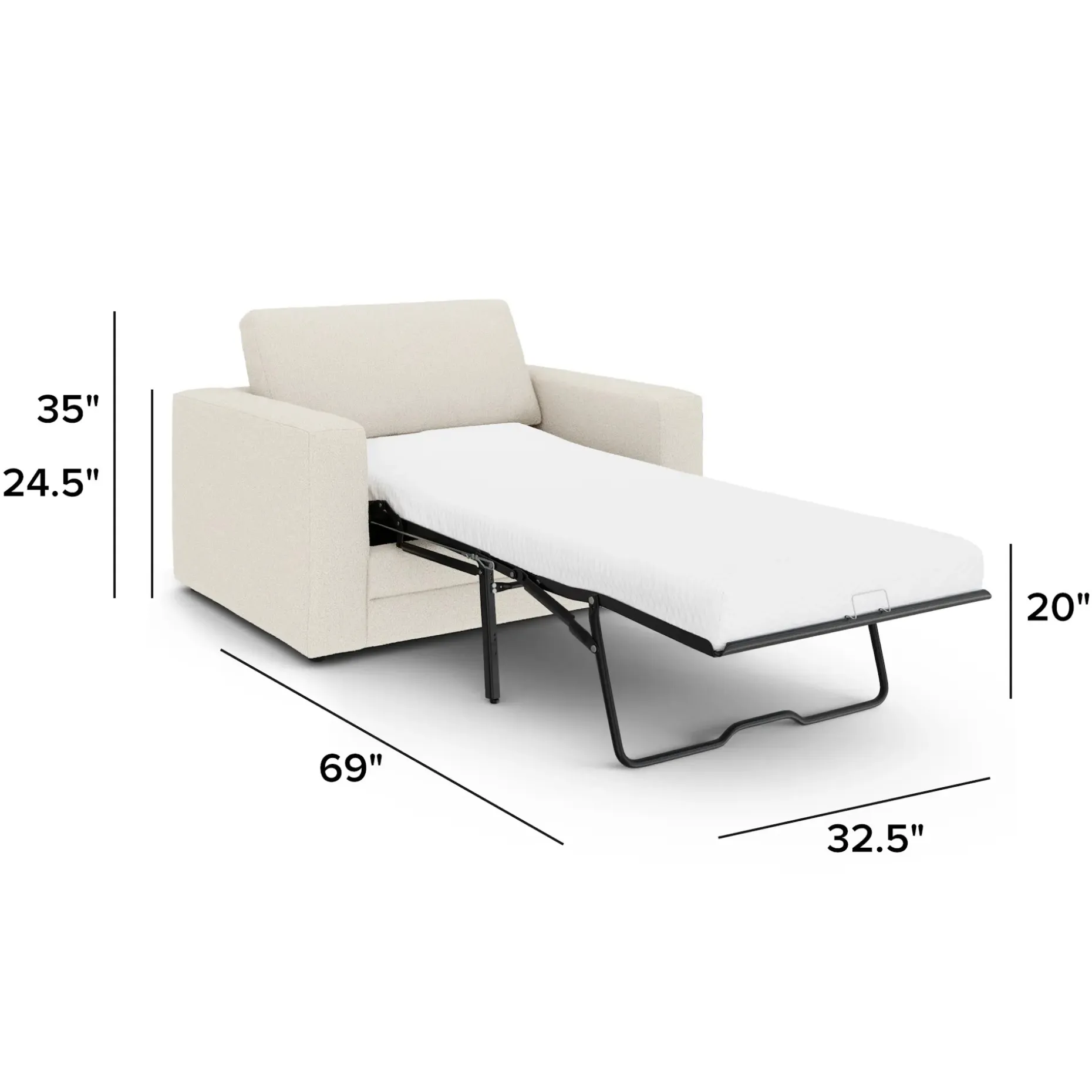 Riley 57.5" Sleeper Chair - Ivory Wool Bouclé
