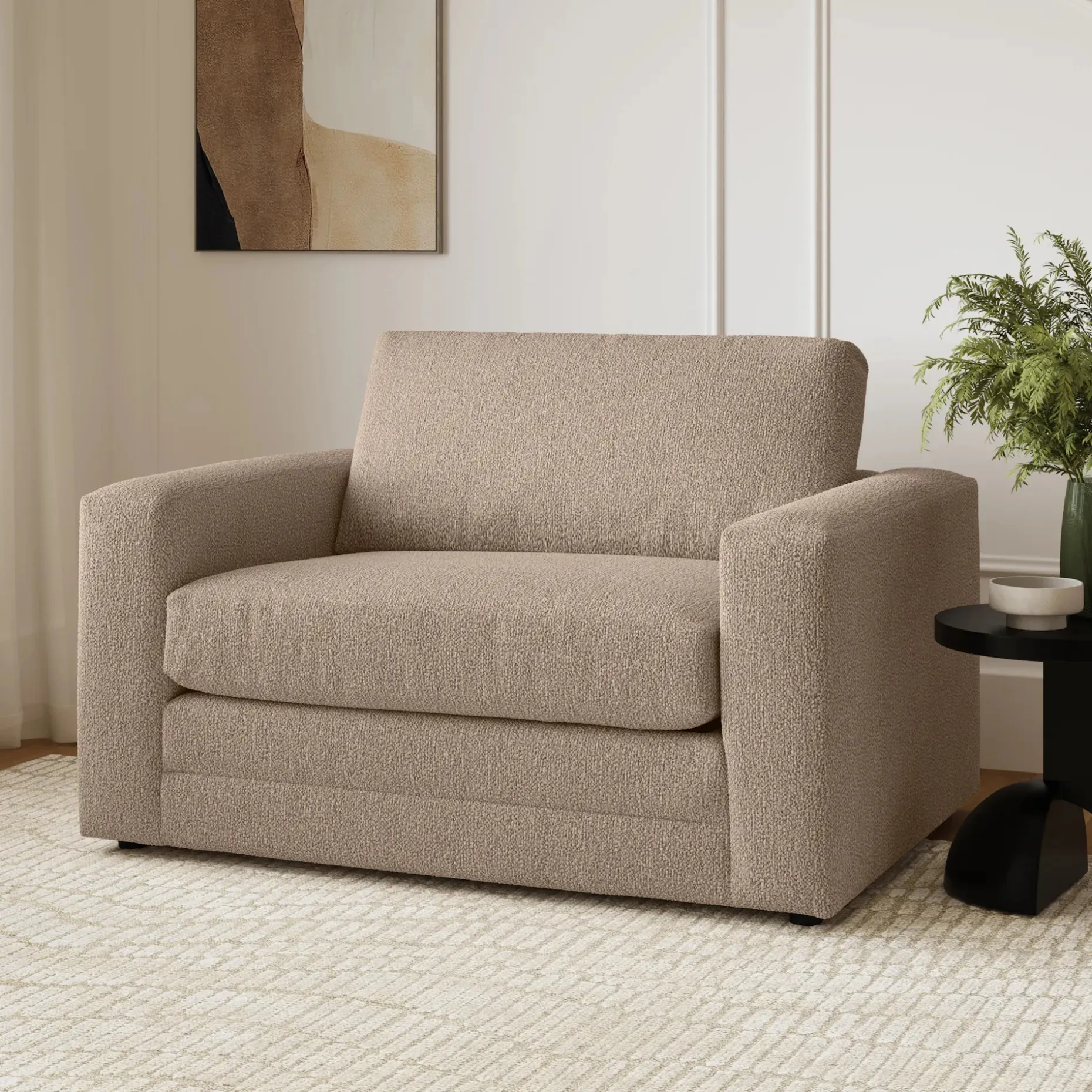 Riley 57.5" Sleeper Chair - Sandstone Wool Bouclé