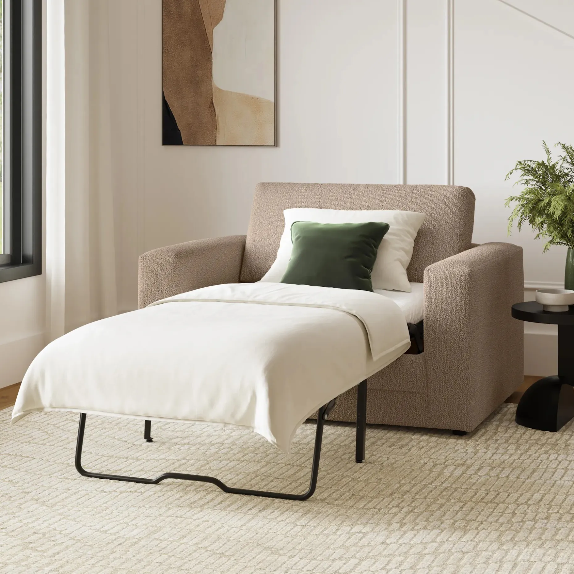 Riley 57.5" Sleeper Chair - Sandstone Wool Bouclé