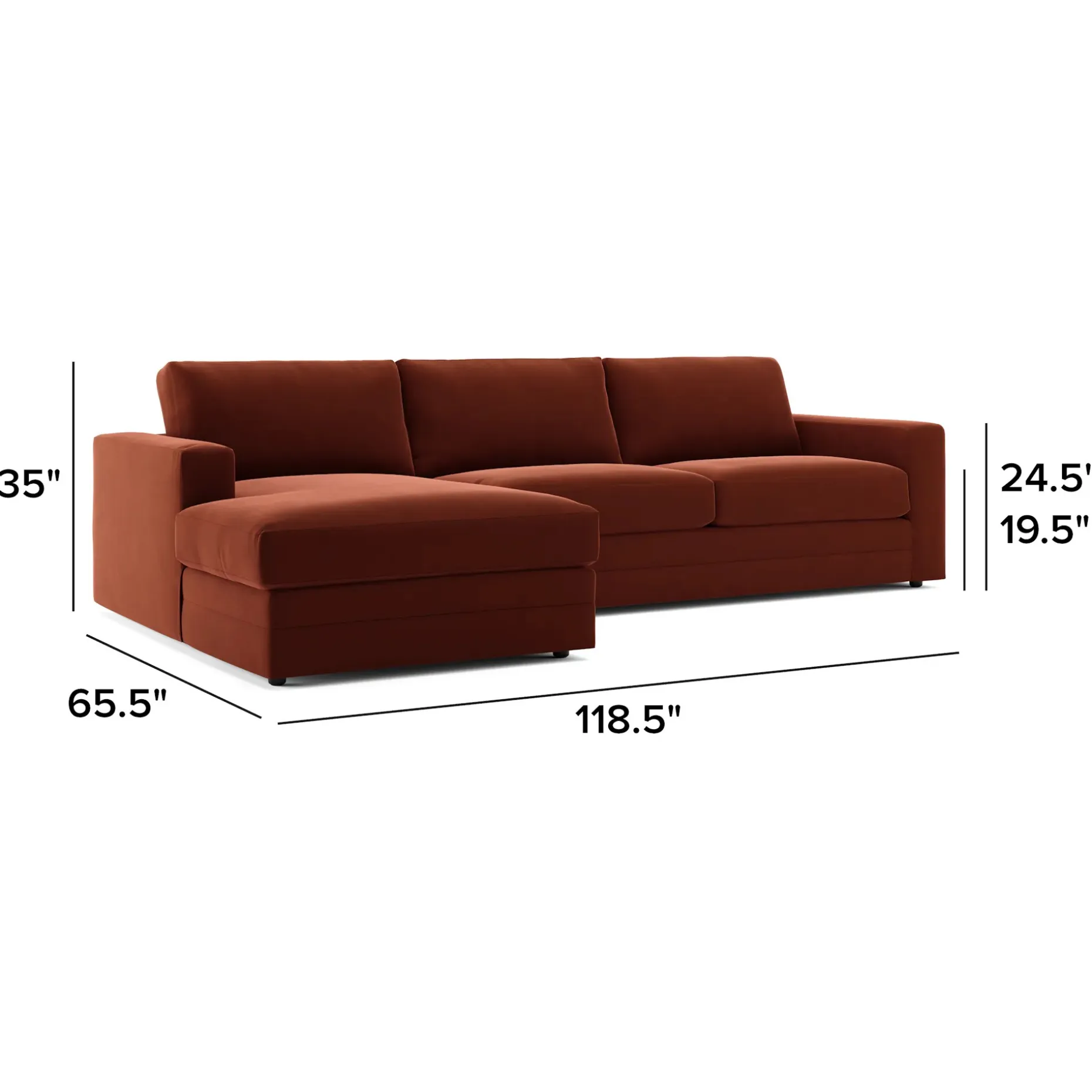 Riley 118.5" Velvet Left Sectional - Hale Rust
