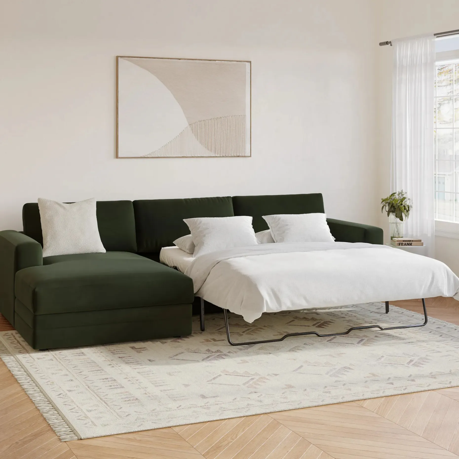 Riley 118" Velvet Left Storage Sleeper Sectional - Hale Fir Green