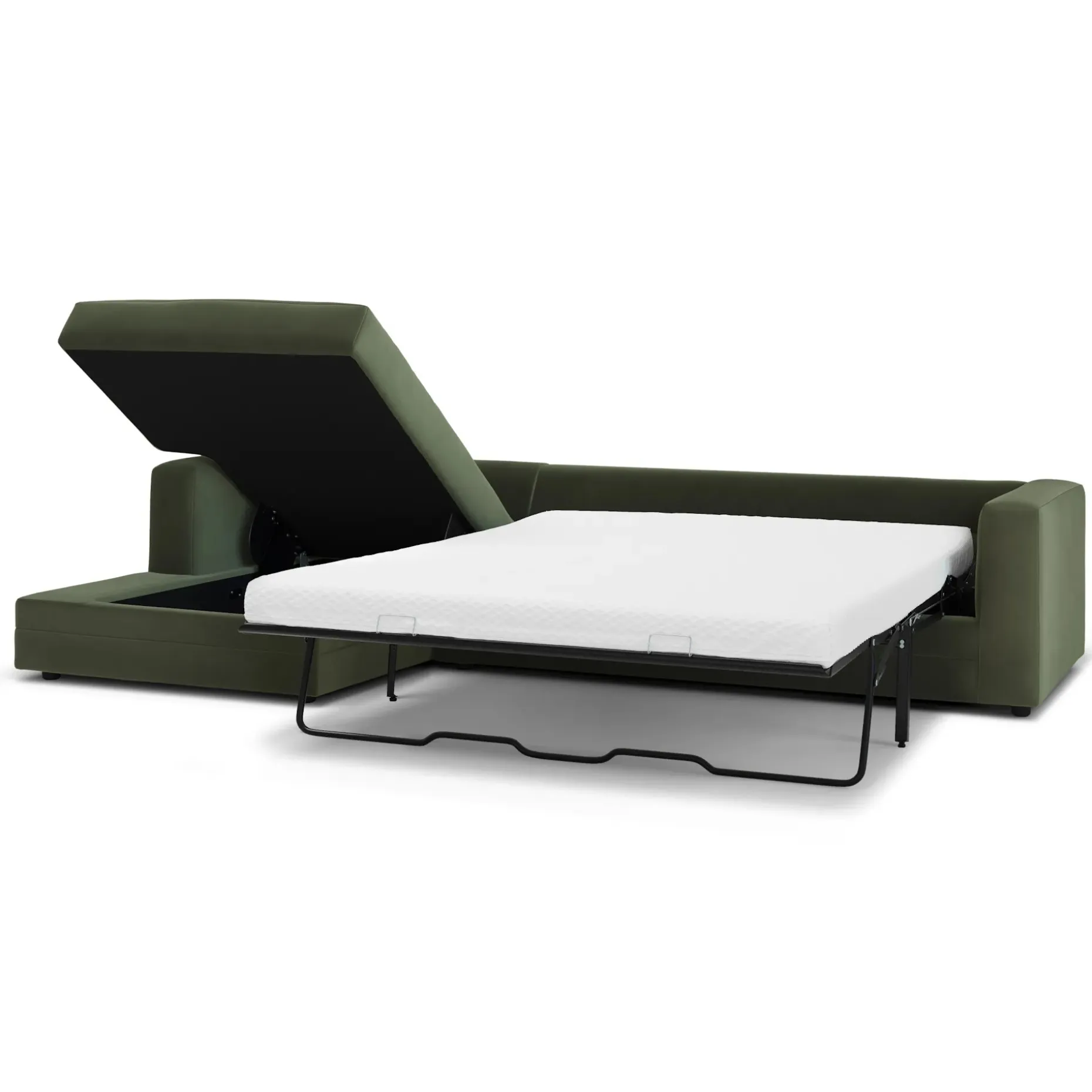 Riley 118" Velvet Left Storage Sleeper Sectional - Hale Fir Green