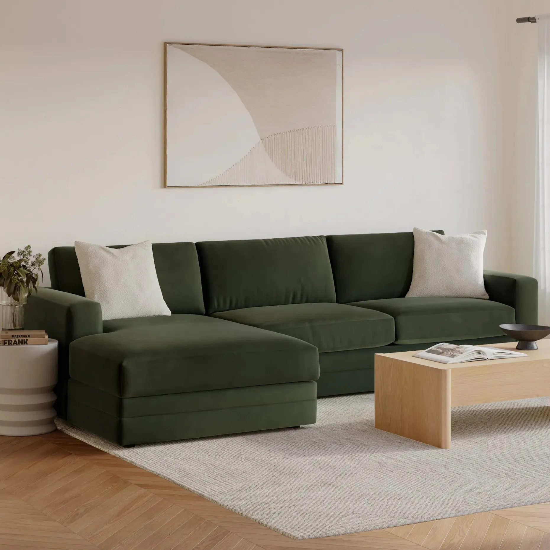 Riley 118" Velvet Left Storage Sleeper Sectional - Hale Fir Green