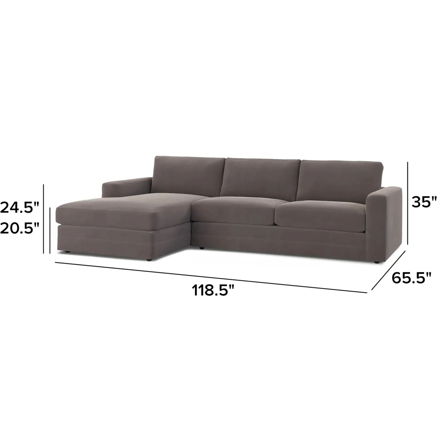 Riley 118" Velvet Left Storage Sleeper Sectional - Hale Warm Gray