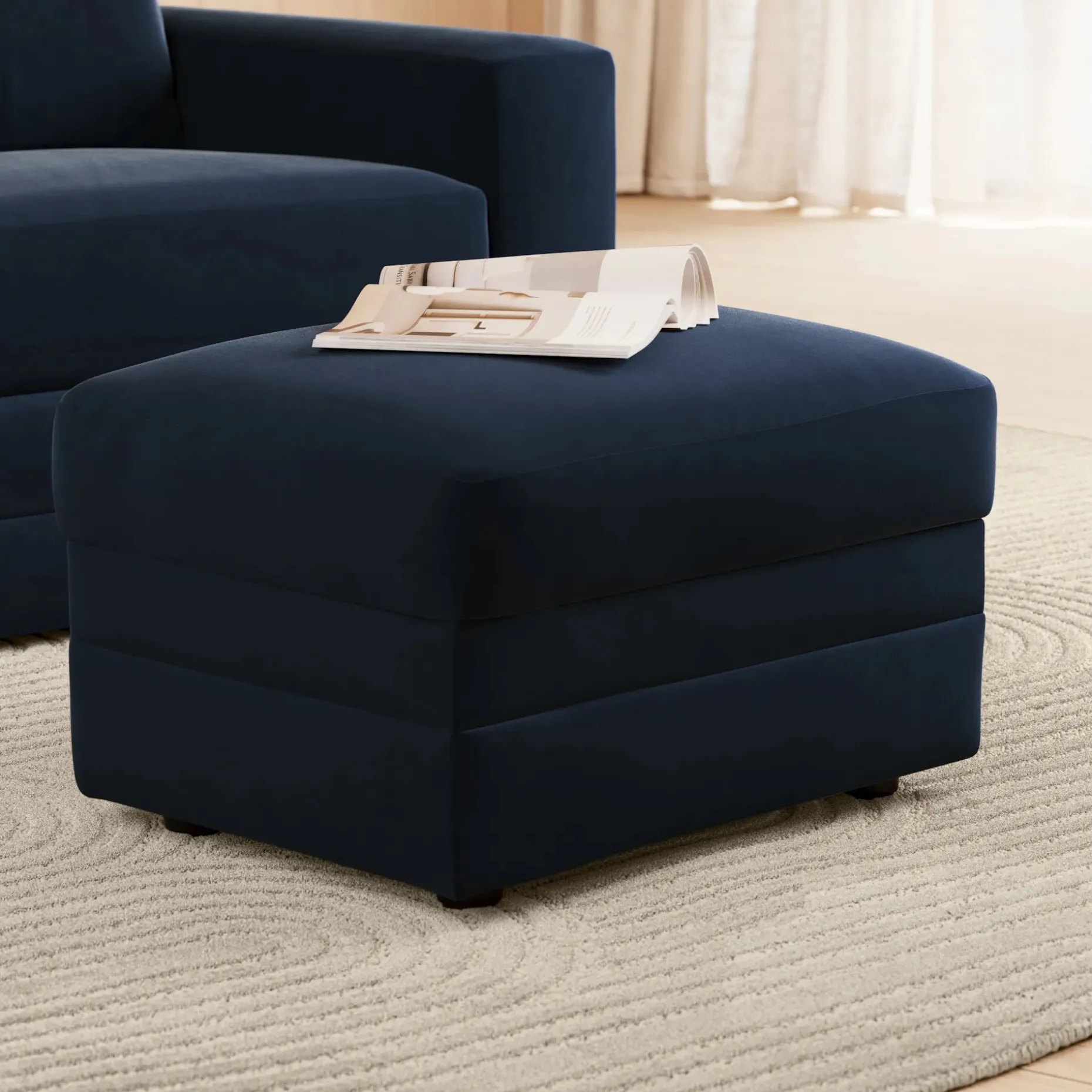 Riley 28" Velvet Ottoman - Hale Ink