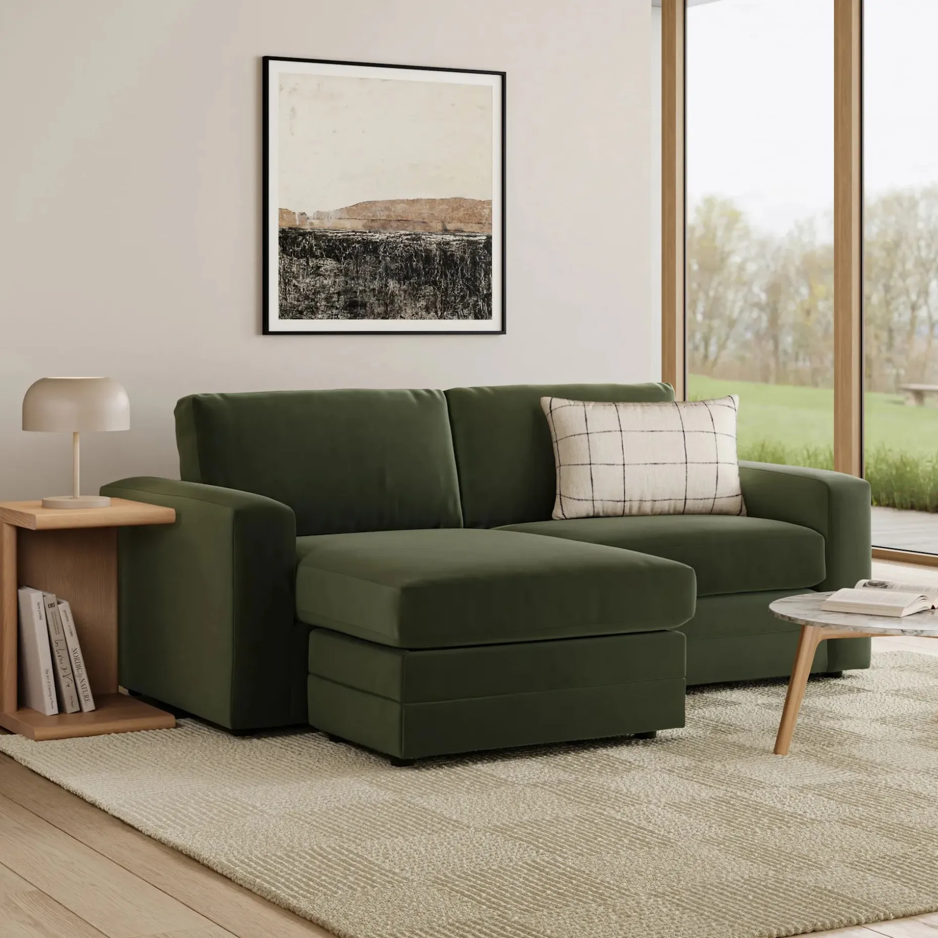 Riley 84" Velvet Reversible Storage Sectional - Hale Fir Green