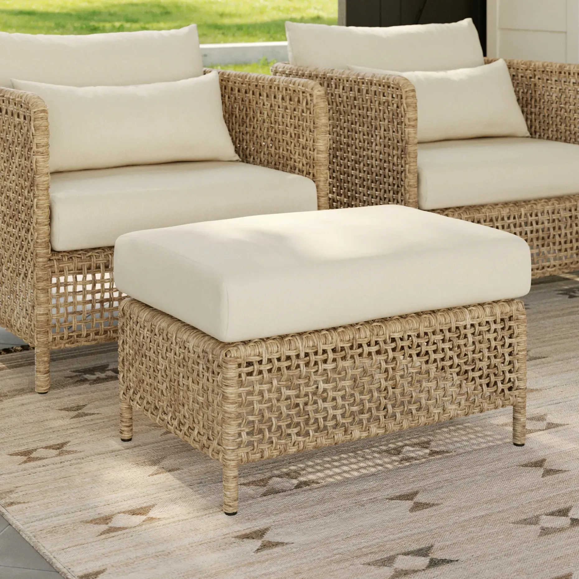 Robbi 29" Outdoor Ottoman - Dravite Ivory