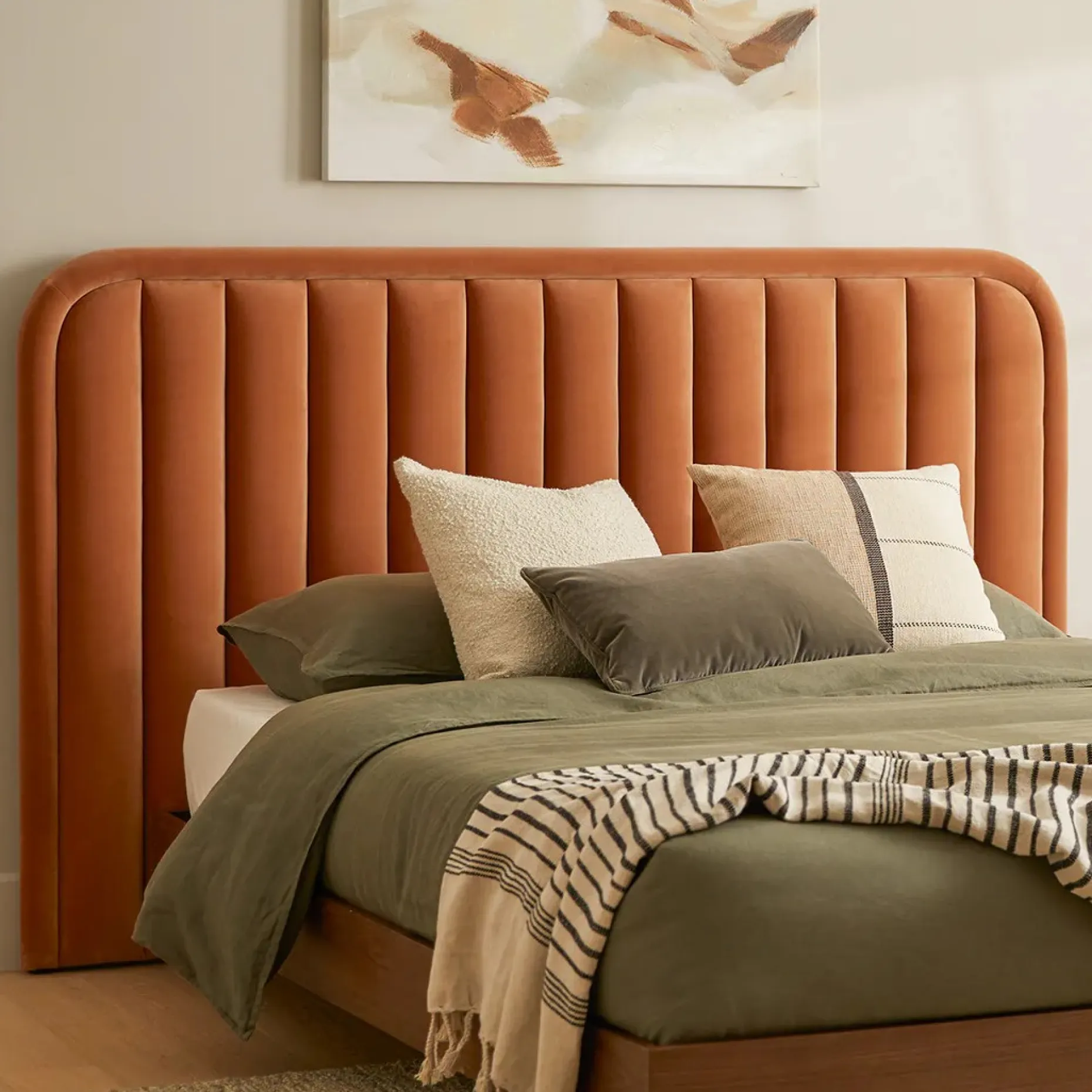 Rolph Queen Velvet Headboard - Plush Pacific Rust