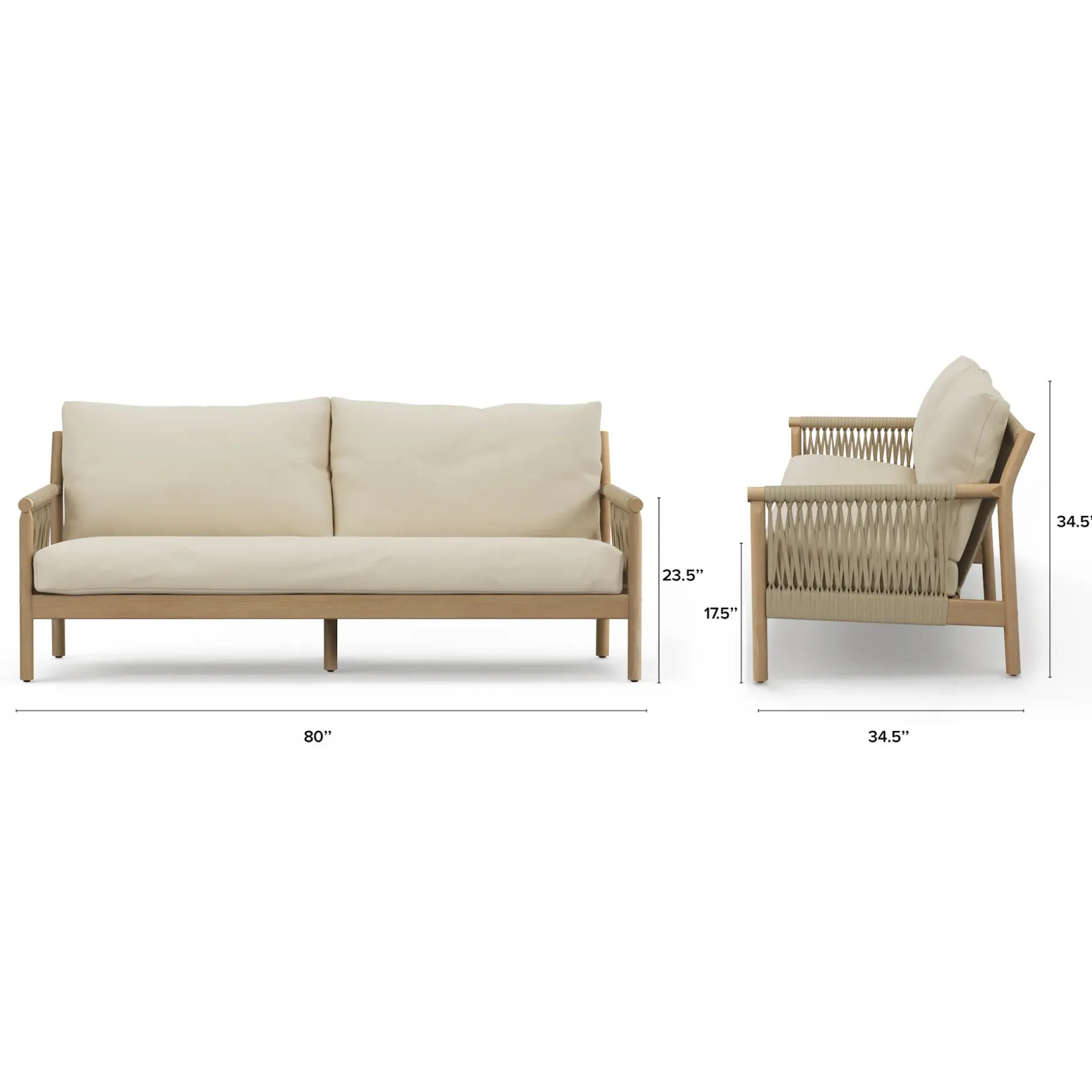Rosa 80" Outdoor Sofa Lounge Set - Dravite Ivory