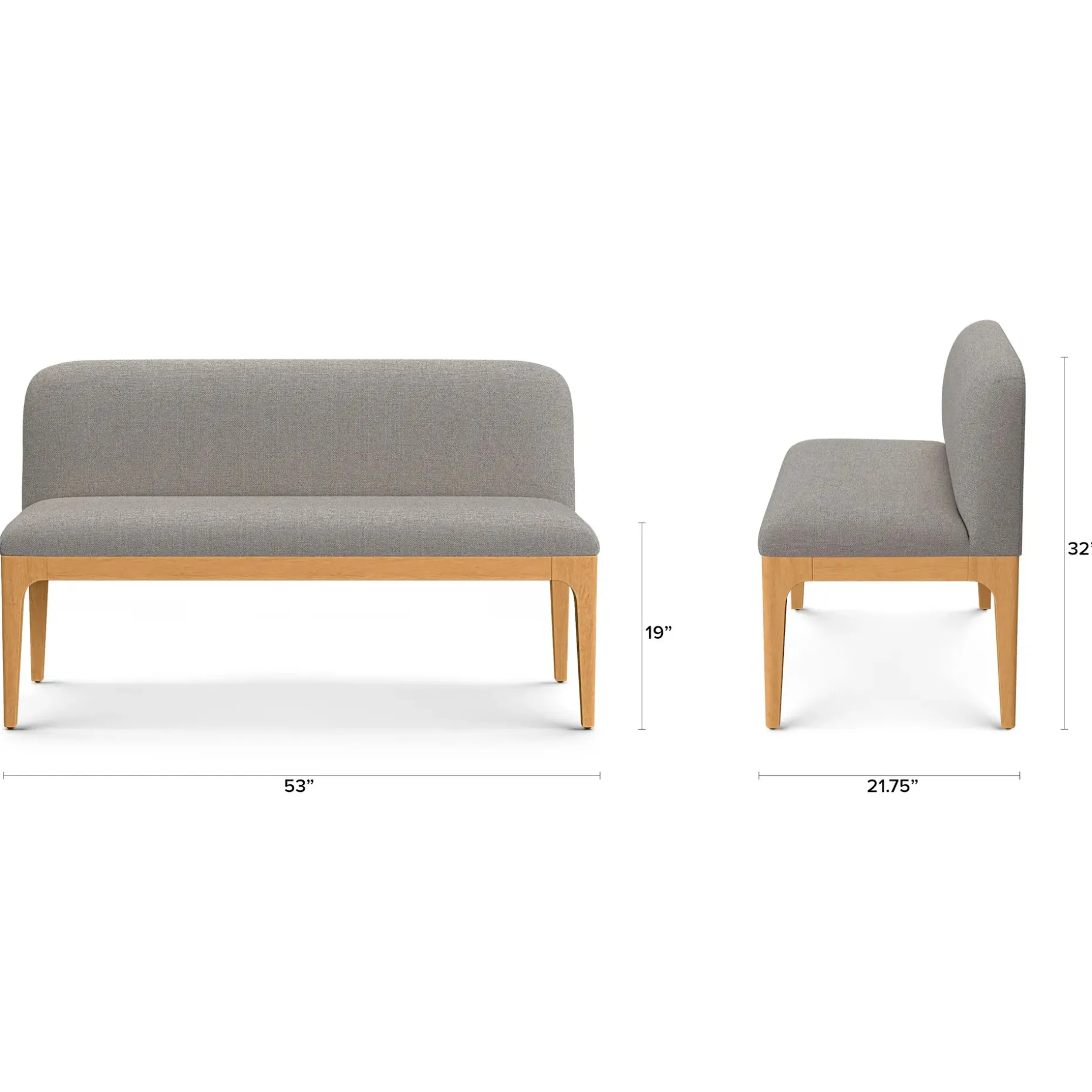 Rosin 53" Armless Banquette - Natural Oak and Hestia Gray