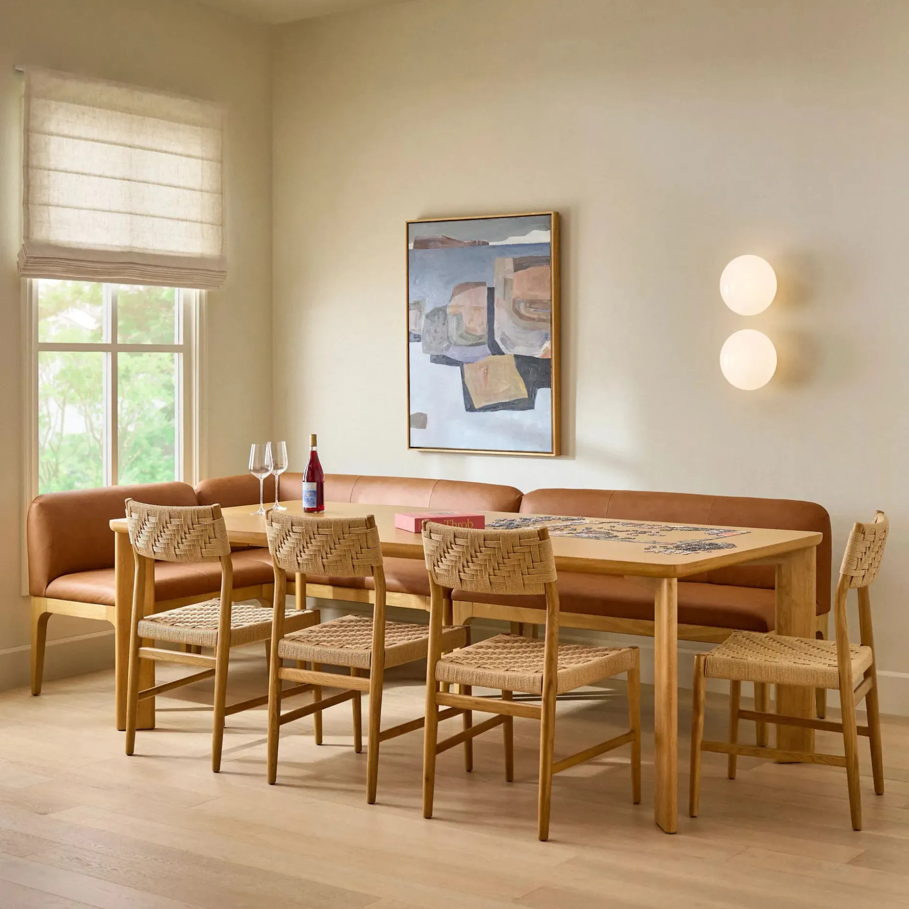 Rosin 53" Leather Armless Banquette - Natural Oak and Lucia Tan