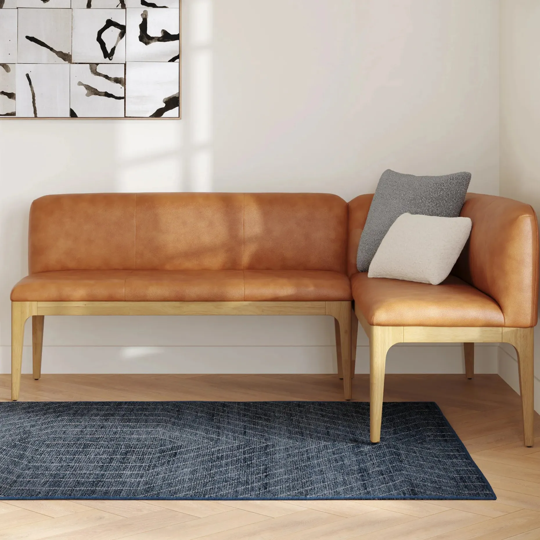 Rosin 53" Leather Armless Banquette - Smoked Oak and Lucia Brown
