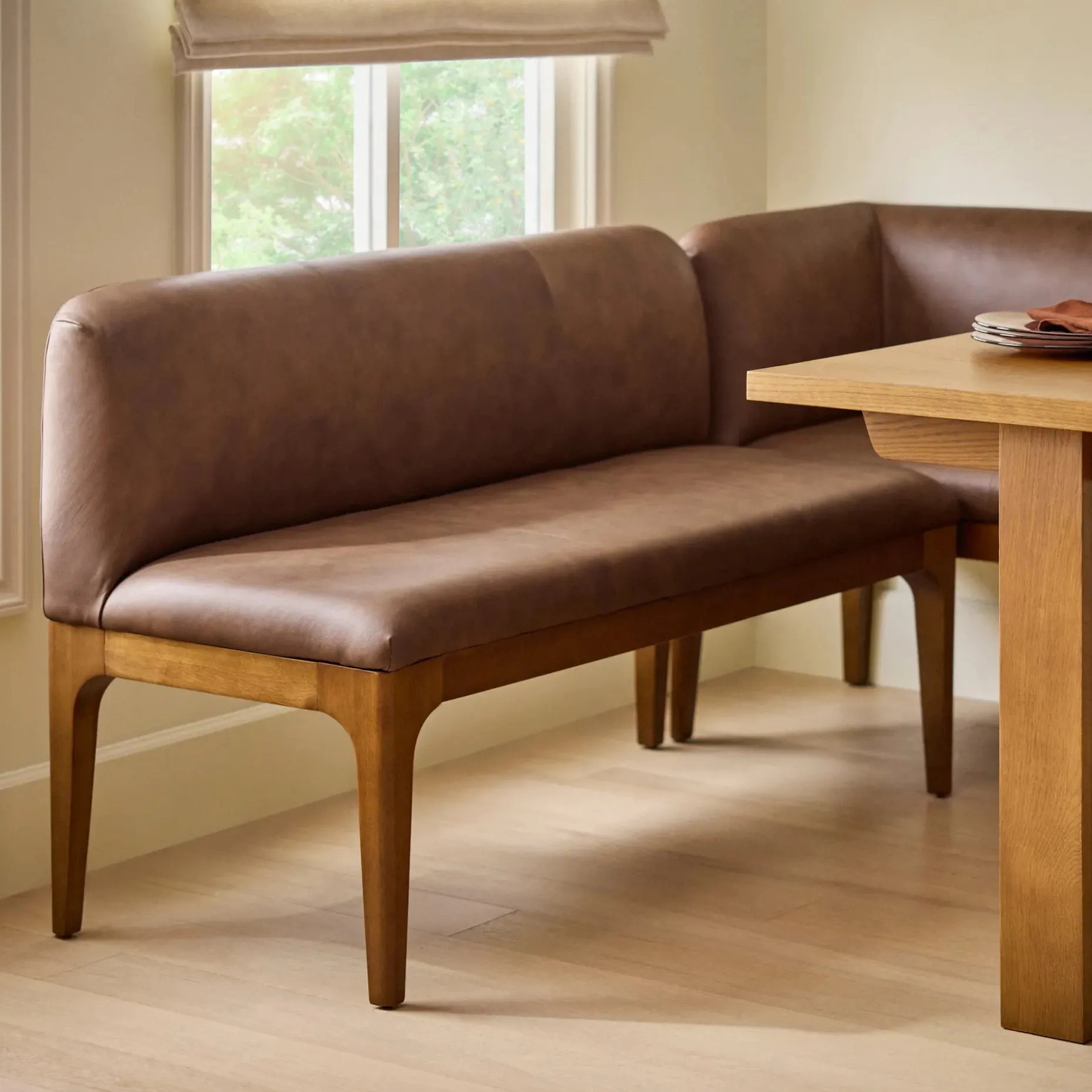 Rosin 53" Leather Armless Banquette - Smoked Oak and Lucia Brown