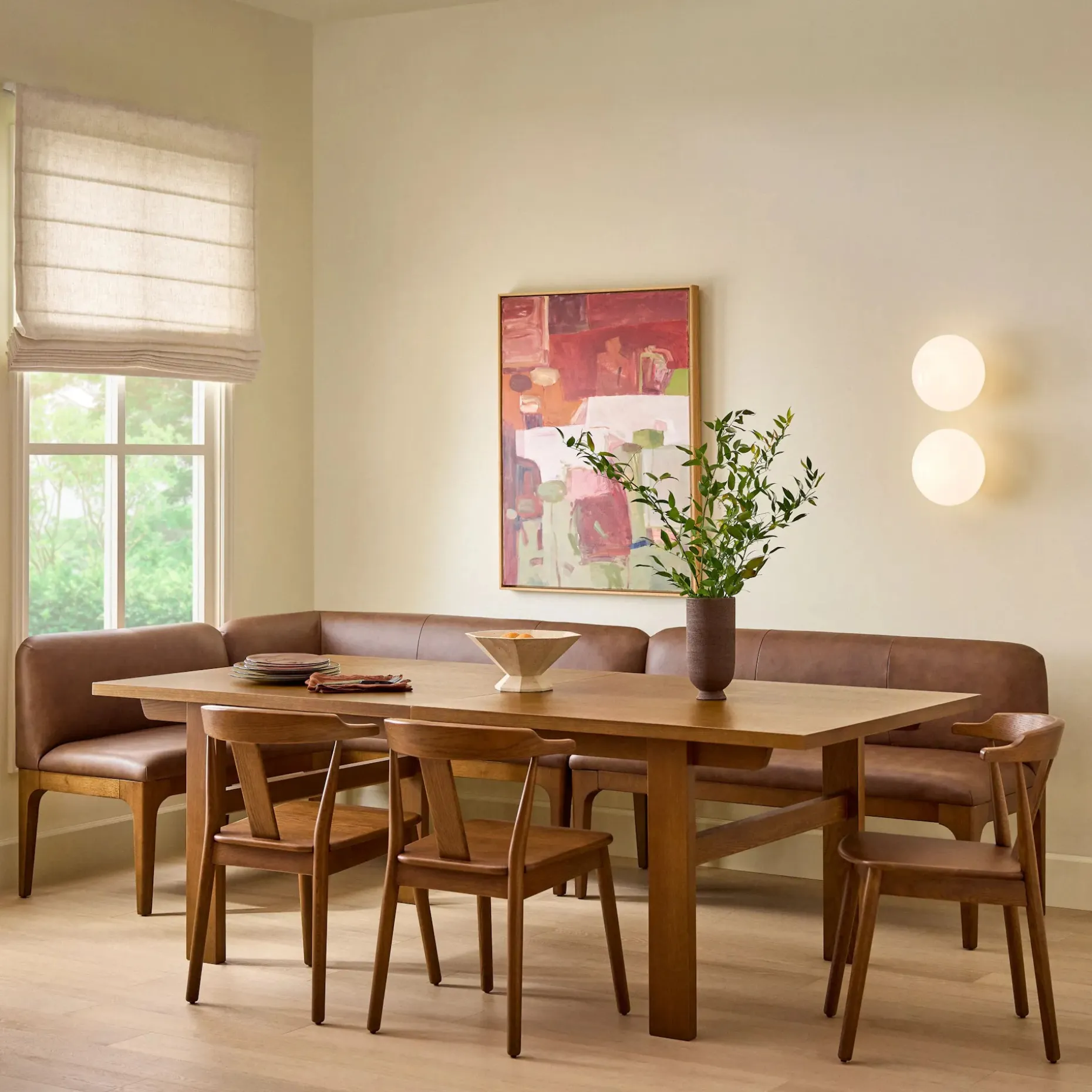 Rosin 34" Leather Armless Banquette - Smoked Oak and Lucia Brown