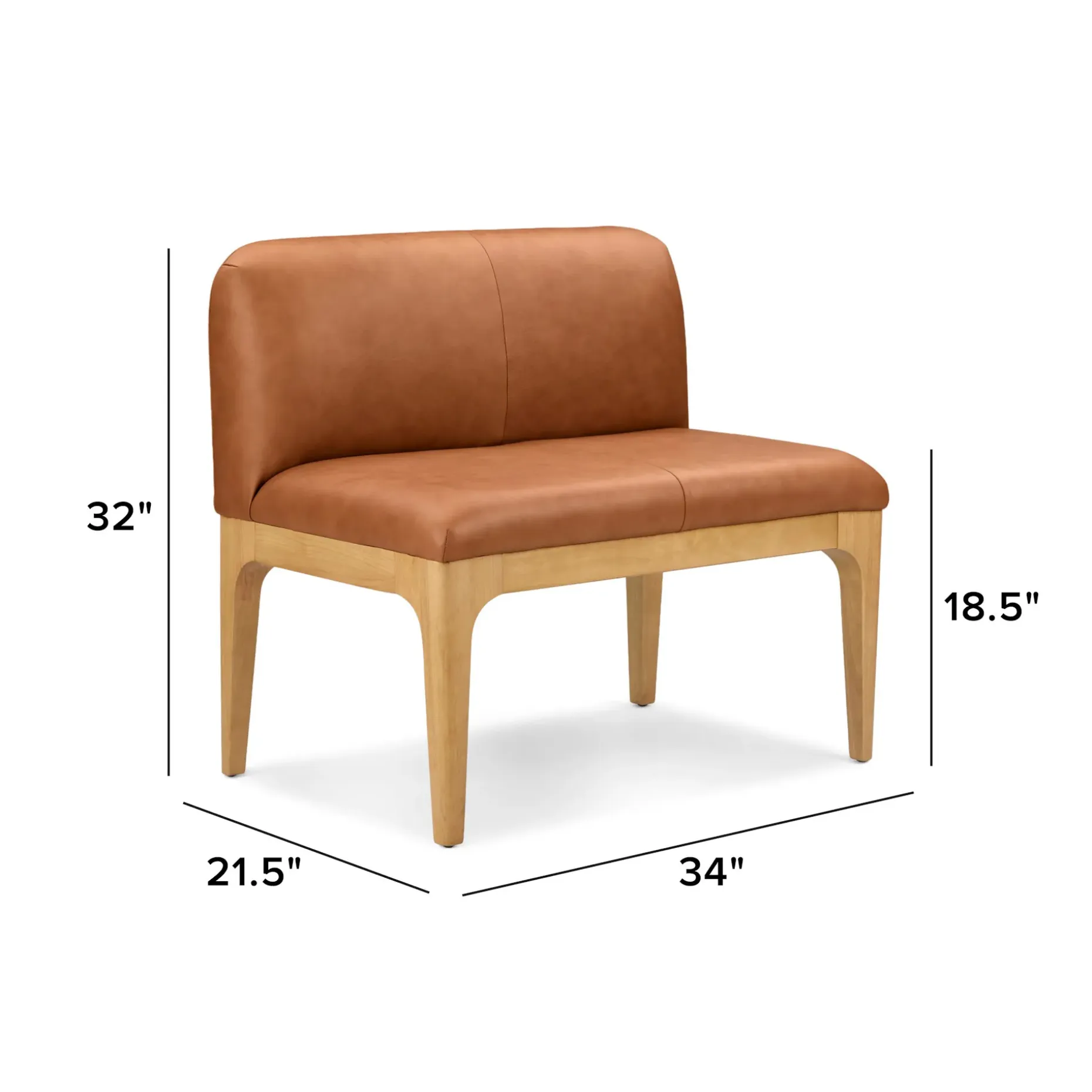 Rosin 34" Leather Armless Banquette - Natural Oak and Lucia Tan