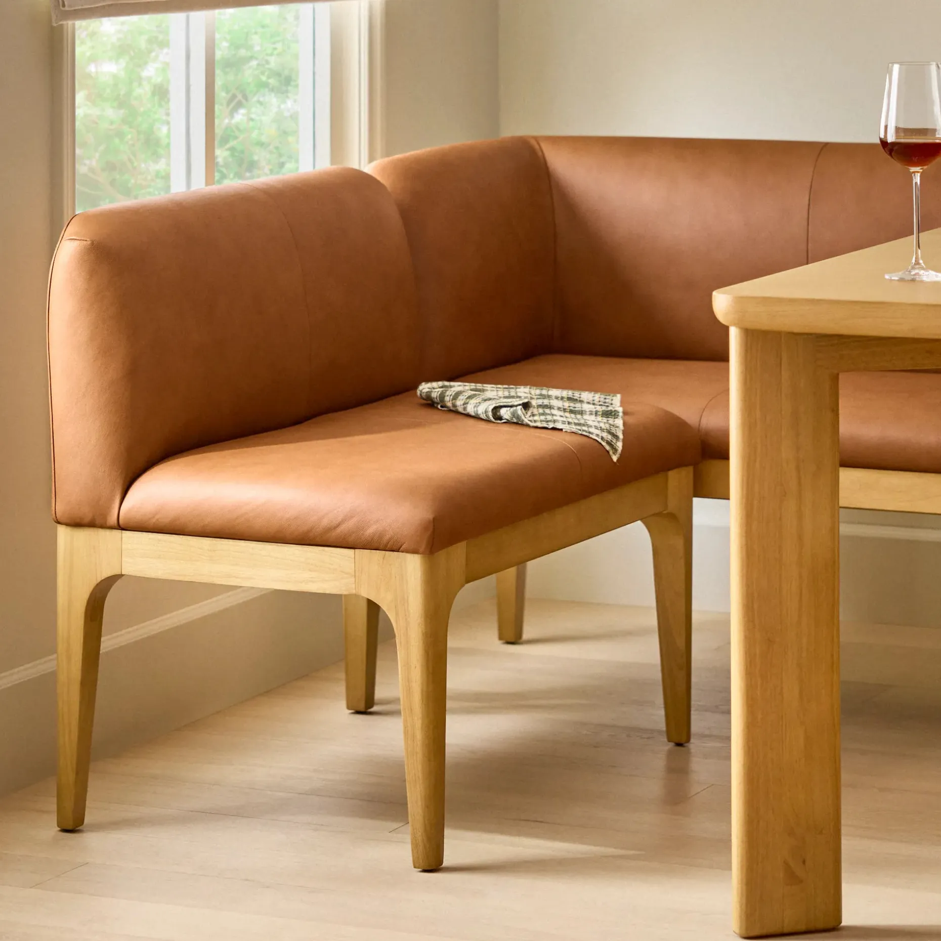 Rosin 34" Leather Armless Banquette - Natural Oak and Lucia Tan
