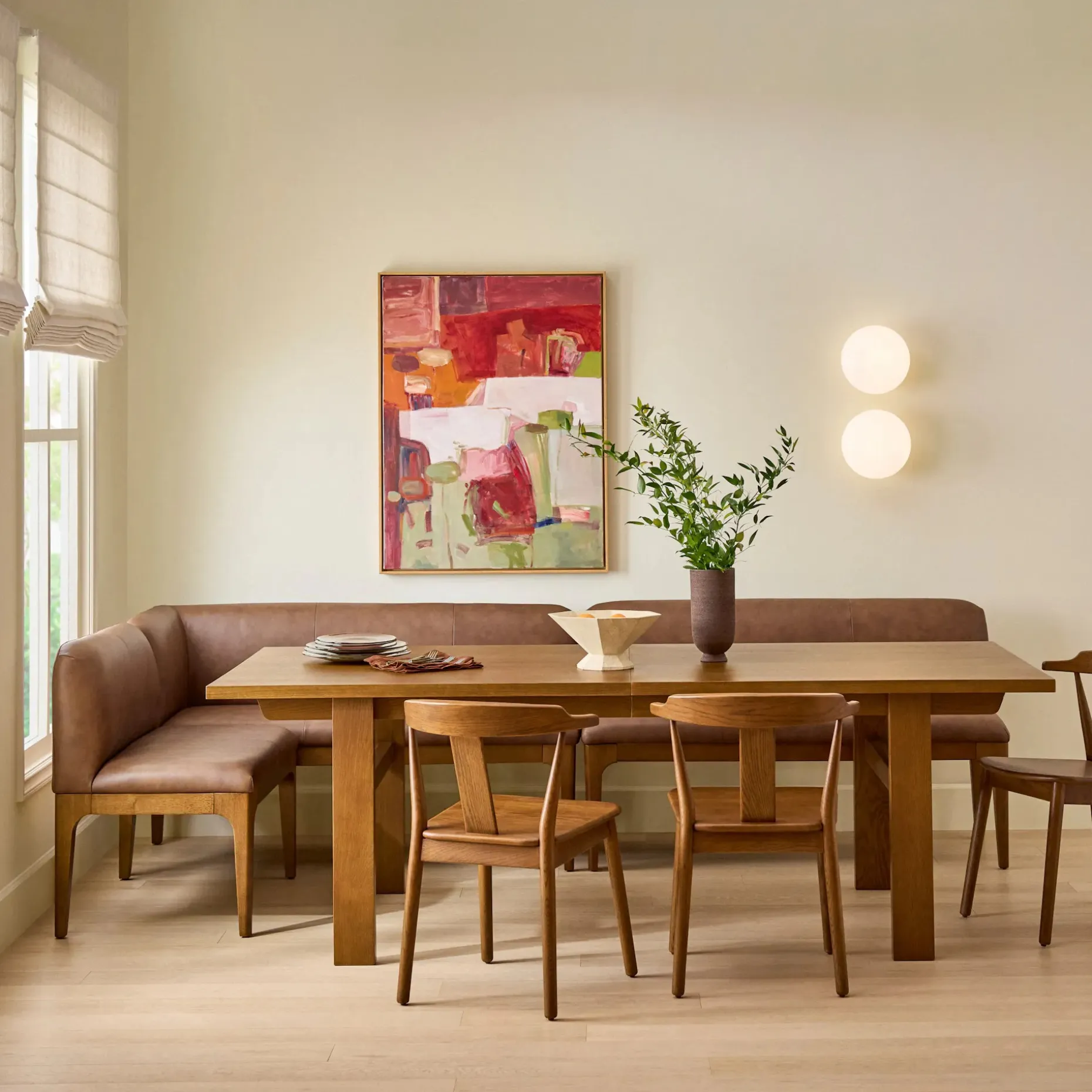 Rosin 56.75" Leather Left Corner Banquette - Smoked Oak and Lucia Brown