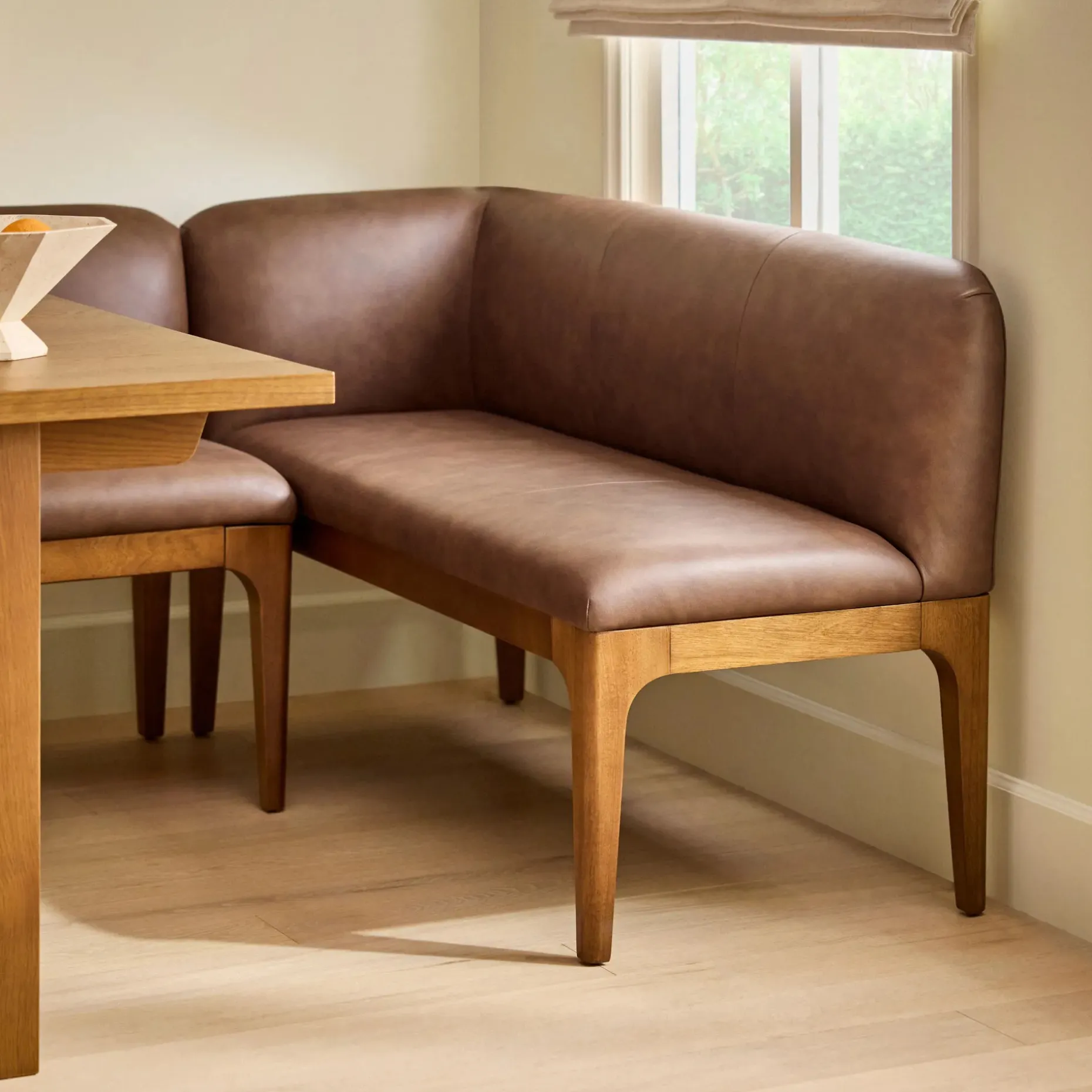Rosin 56.75" Leather Left Corner Banquette - Smoked Oak and Lucia Brown