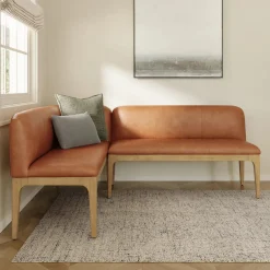 Rosin 56.75" Leather Right Corner Banquette - Smoked Oak and Lucia Brown