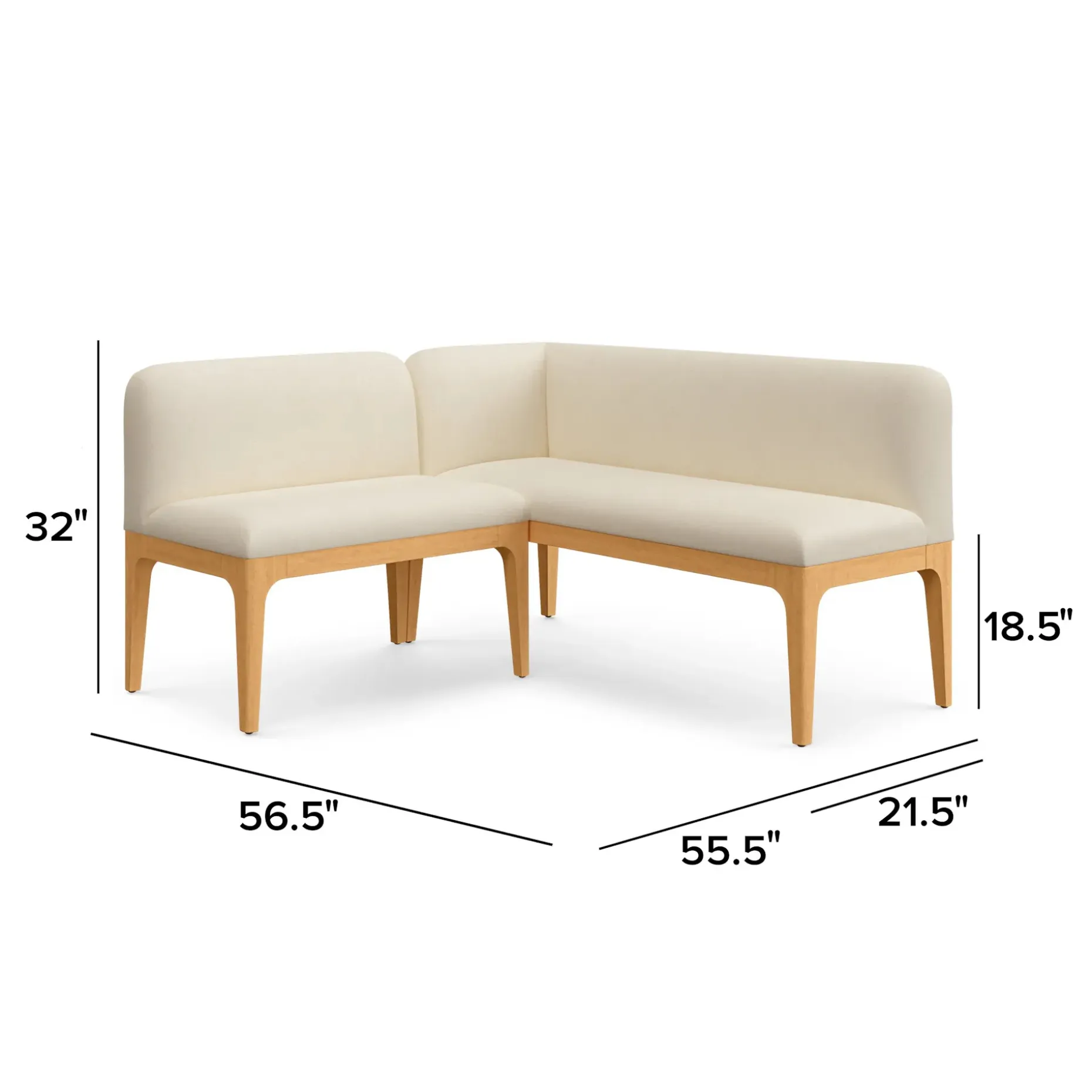 Rosin 55.75" Left Arm Banquette Set - Natural Oak and Sand Ivory