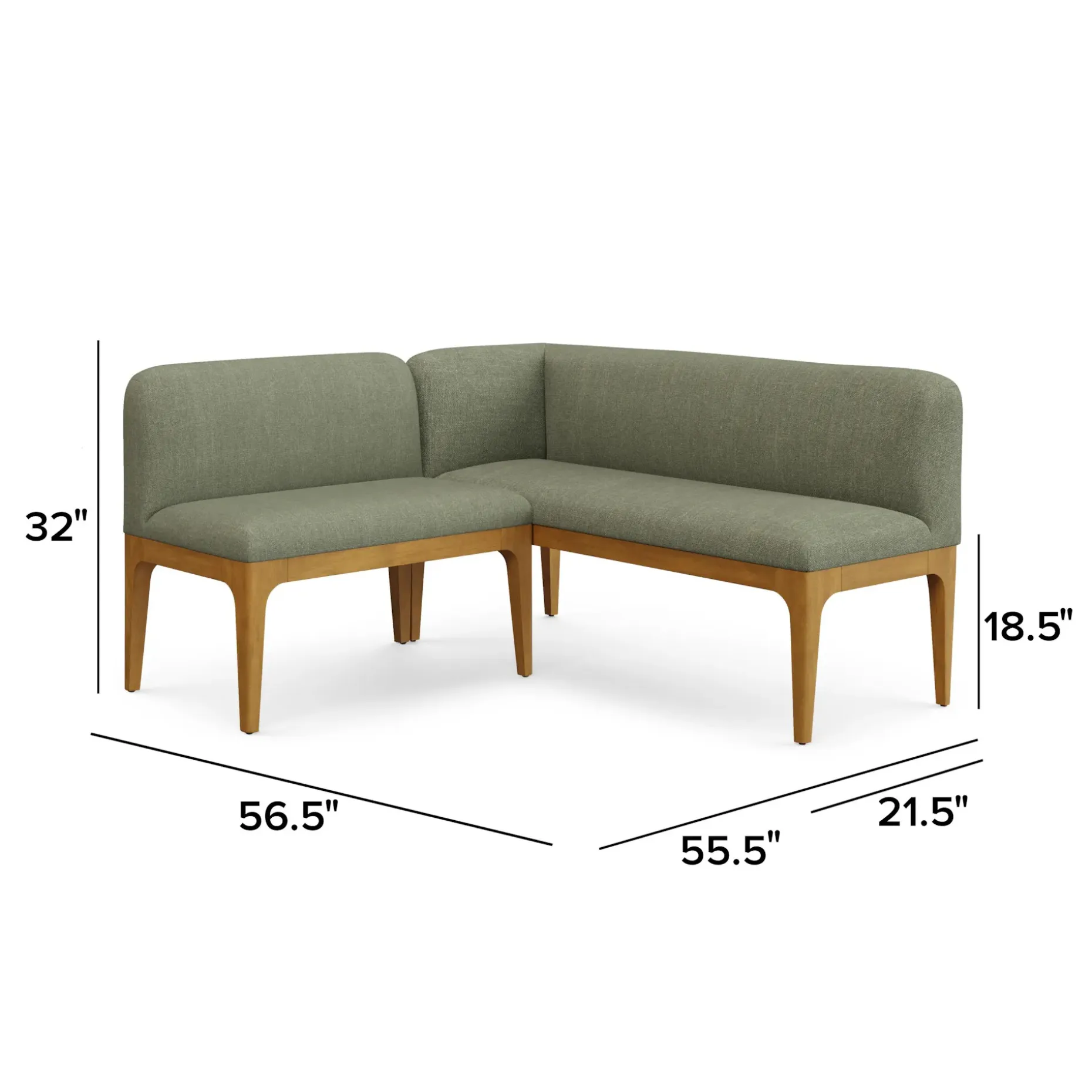Rosin 55.75" Left Arm Banquette Set - Smoked Oak and Welsh Green