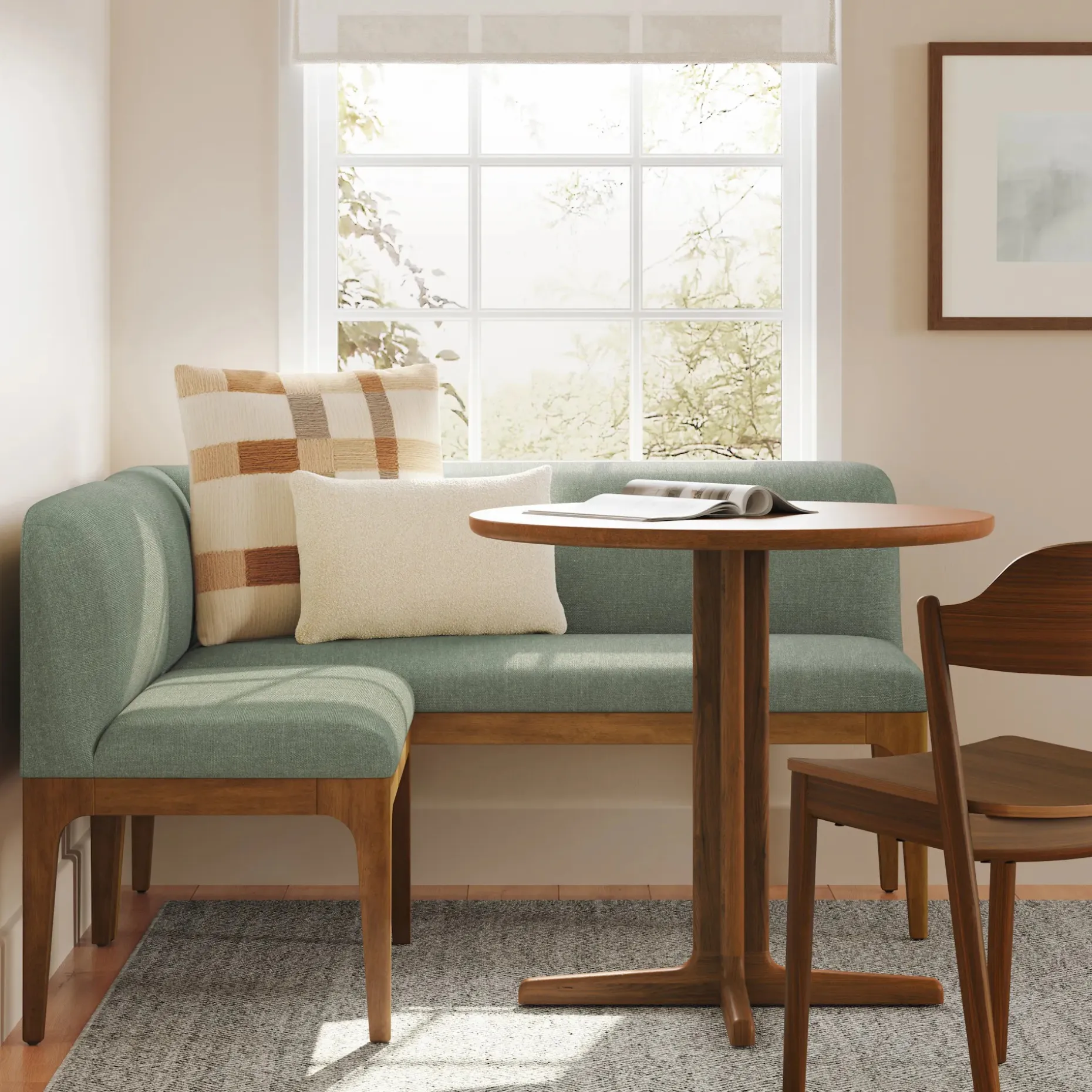 Rosin 55.75" Left Arm Banquette Set - Smoked Oak and Welsh Green