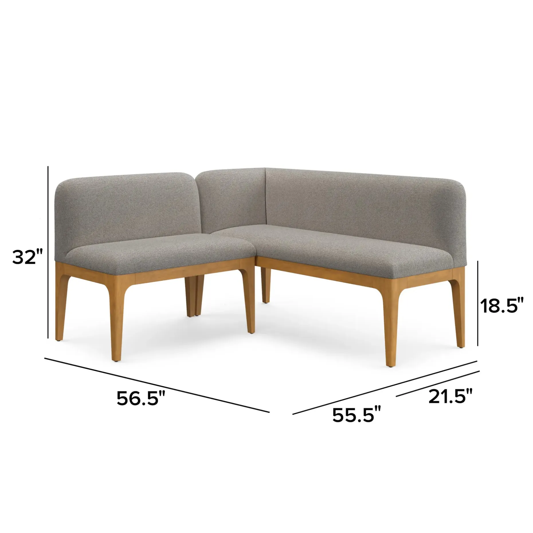 Rosin 55.75" Left Arm Banquette Set - Smoked Oak and Hestia Gray
