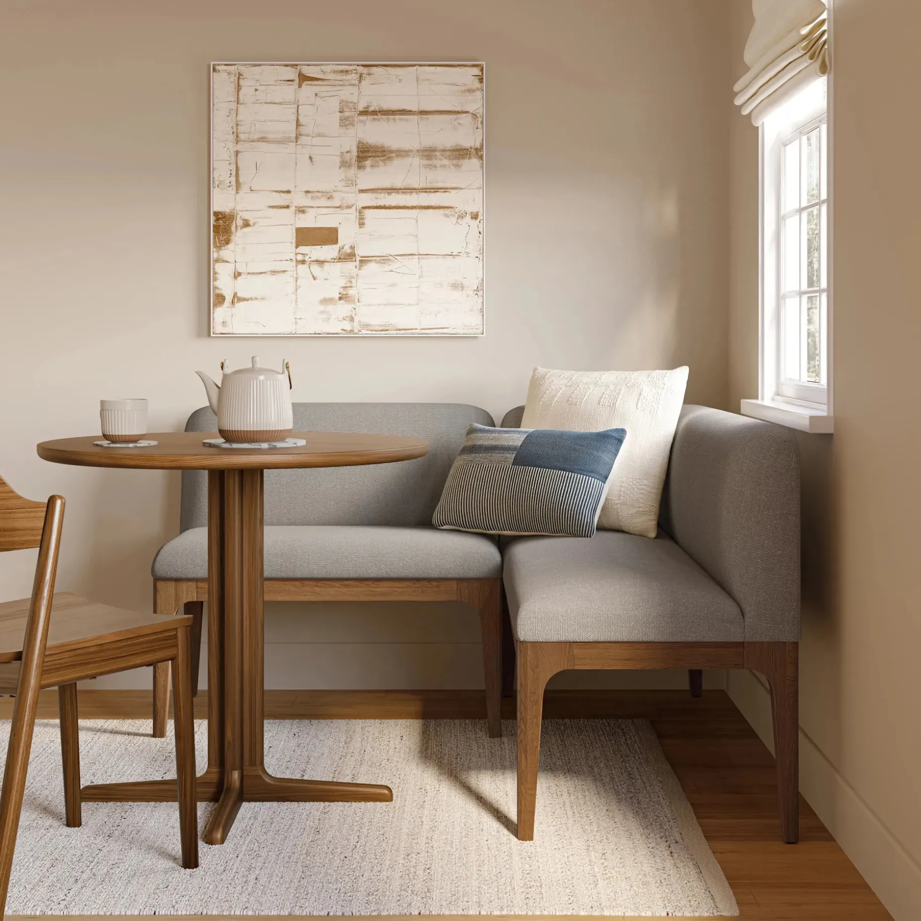 Rosin 55.75" Left Arm Banquette Set - Smoked Oak and Hestia Gray