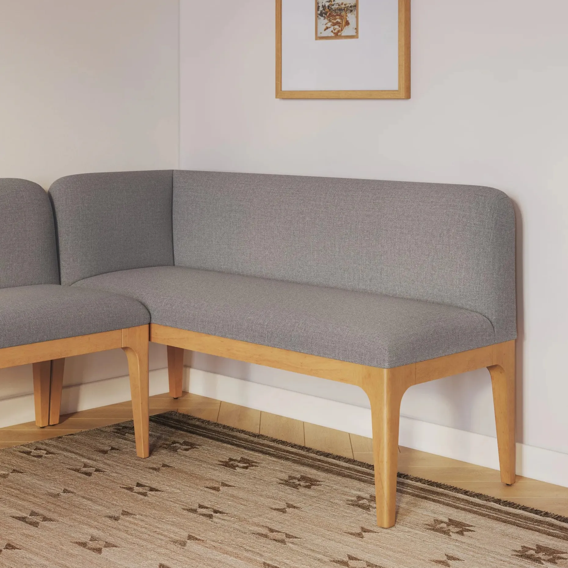 Rosin 56.75" Left Corner Banquette - Natural Oak and Hestia Gray