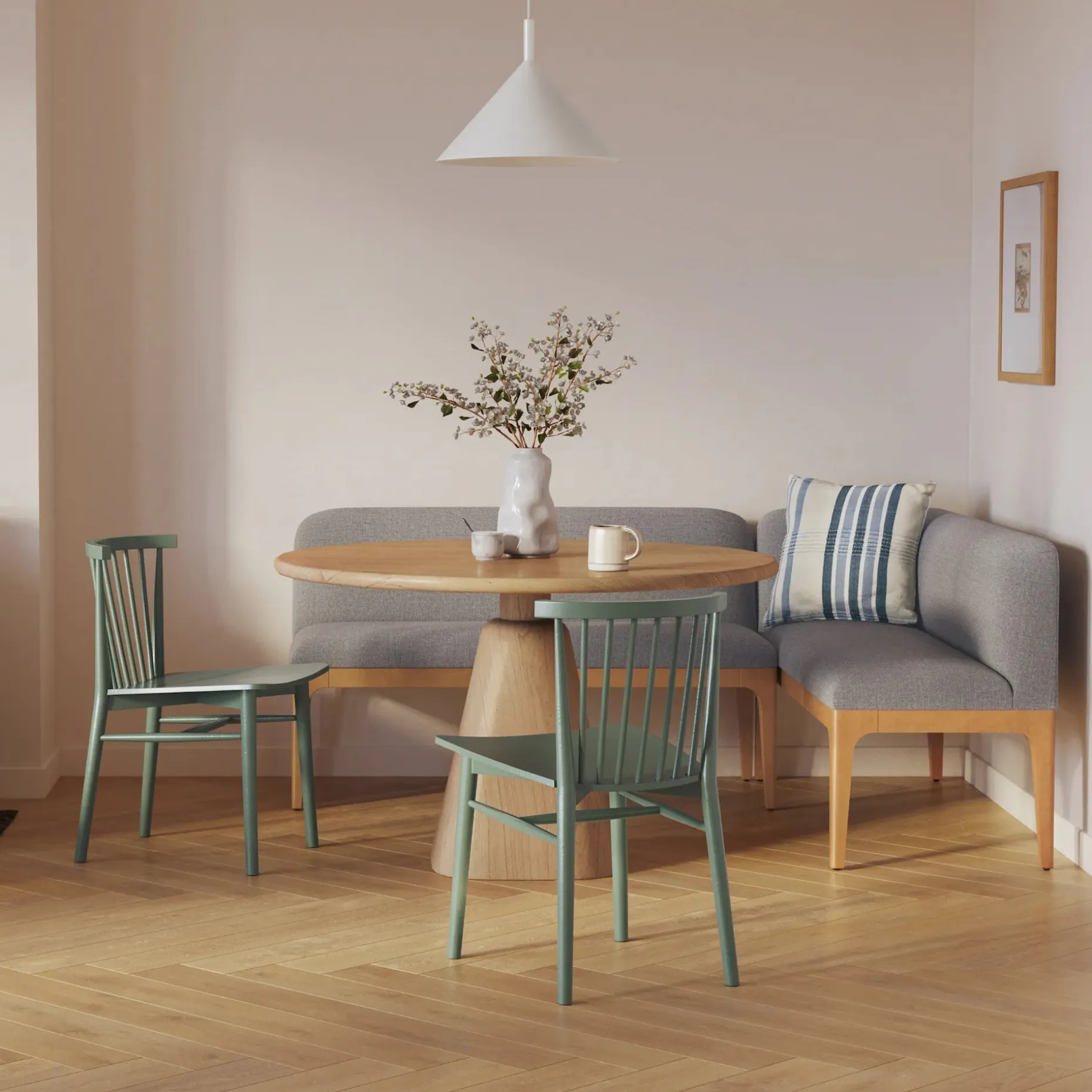 Rosin 56.75" Left Corner Banquette - Natural Oak and Hestia Gray