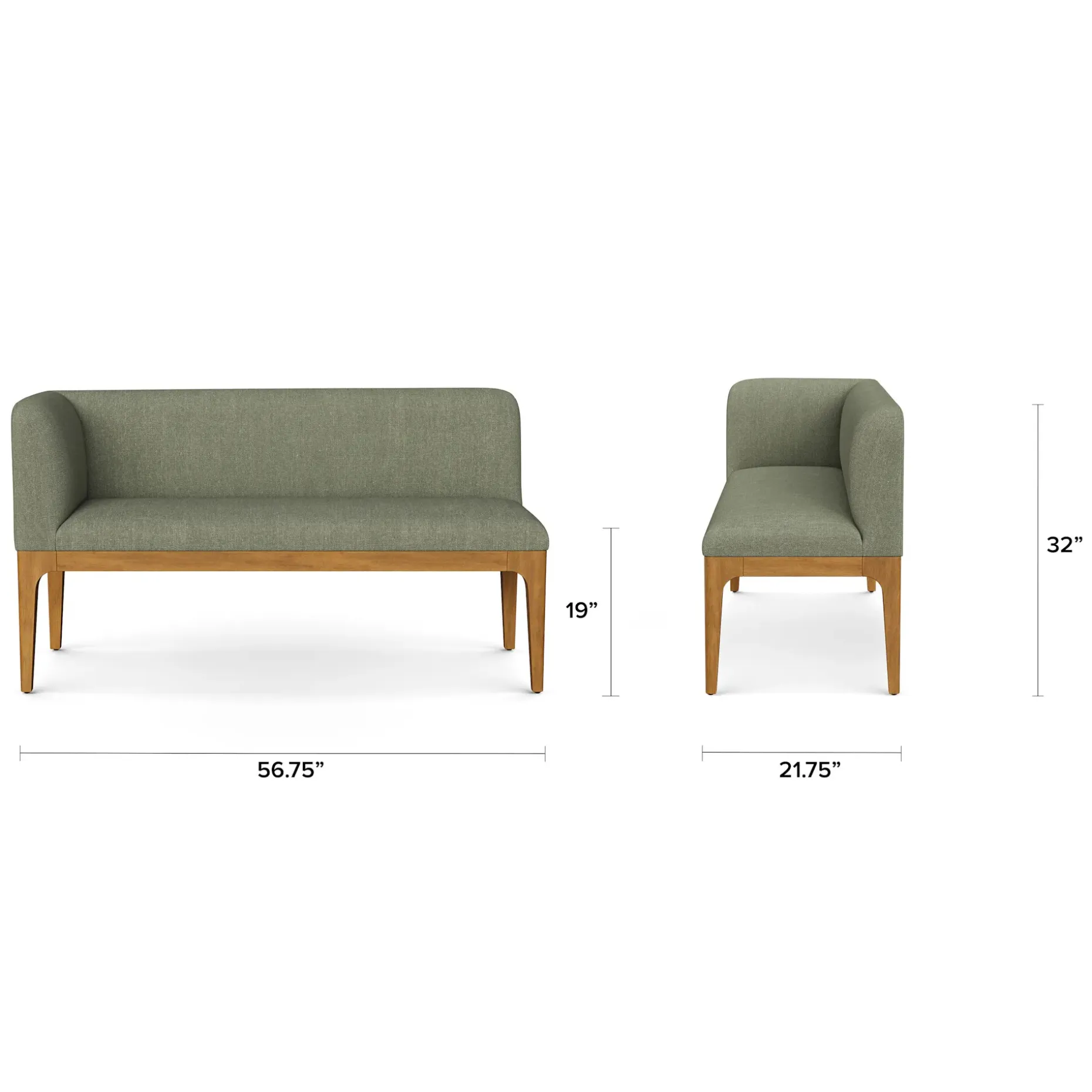 Rosin 56.75" Left Corner Banquette - Smoked Oak and Welsh Green