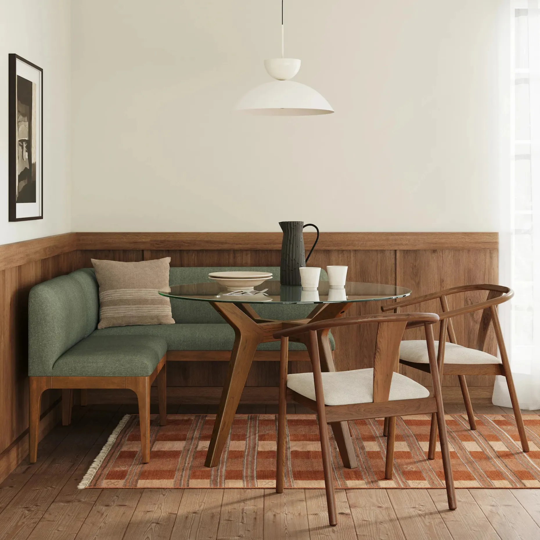 Rosin 56.75" Left Corner Banquette - Smoked Oak and Hestia Gray