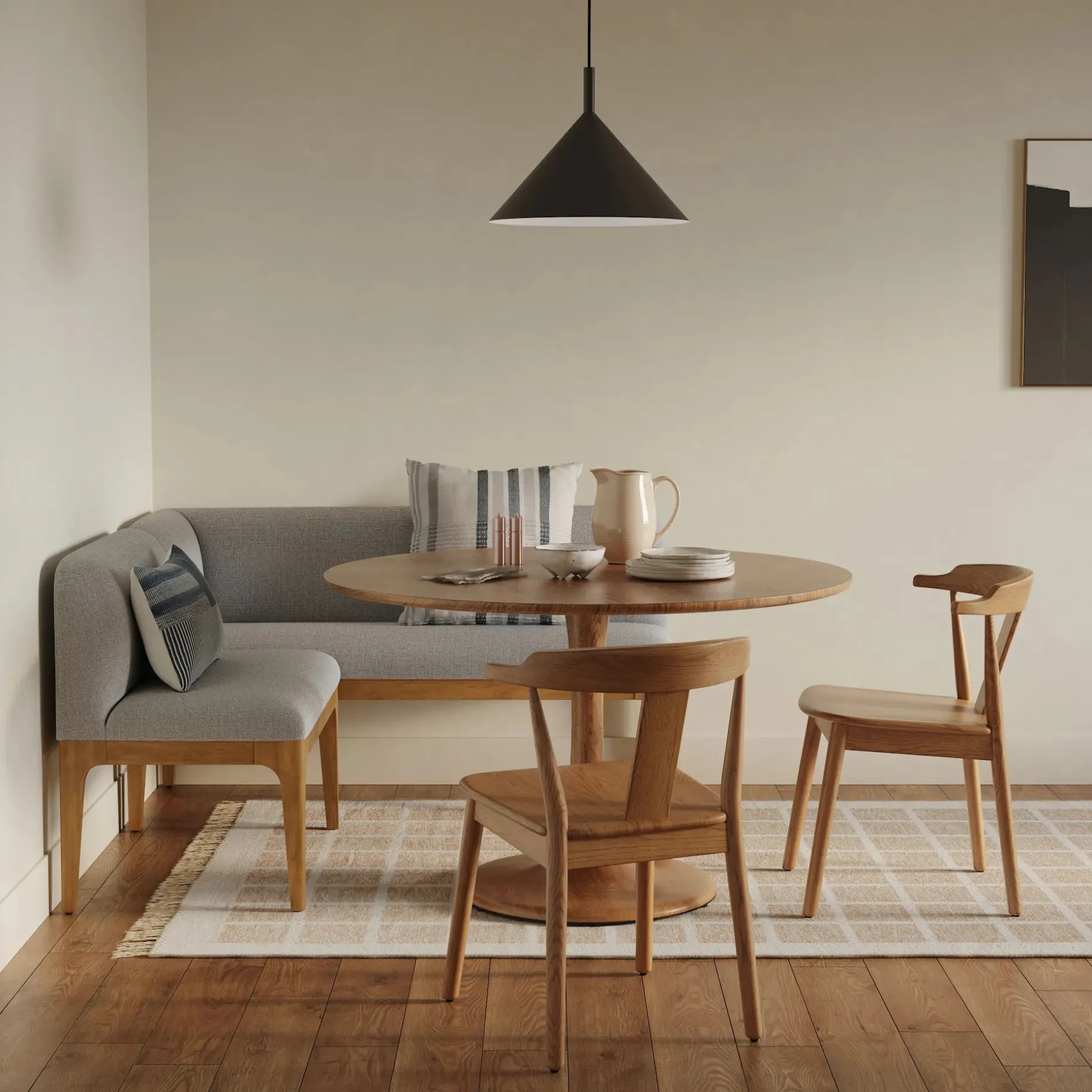 Rosin 56.75" Left Corner Banquette - Smoked Oak and Hestia Gray